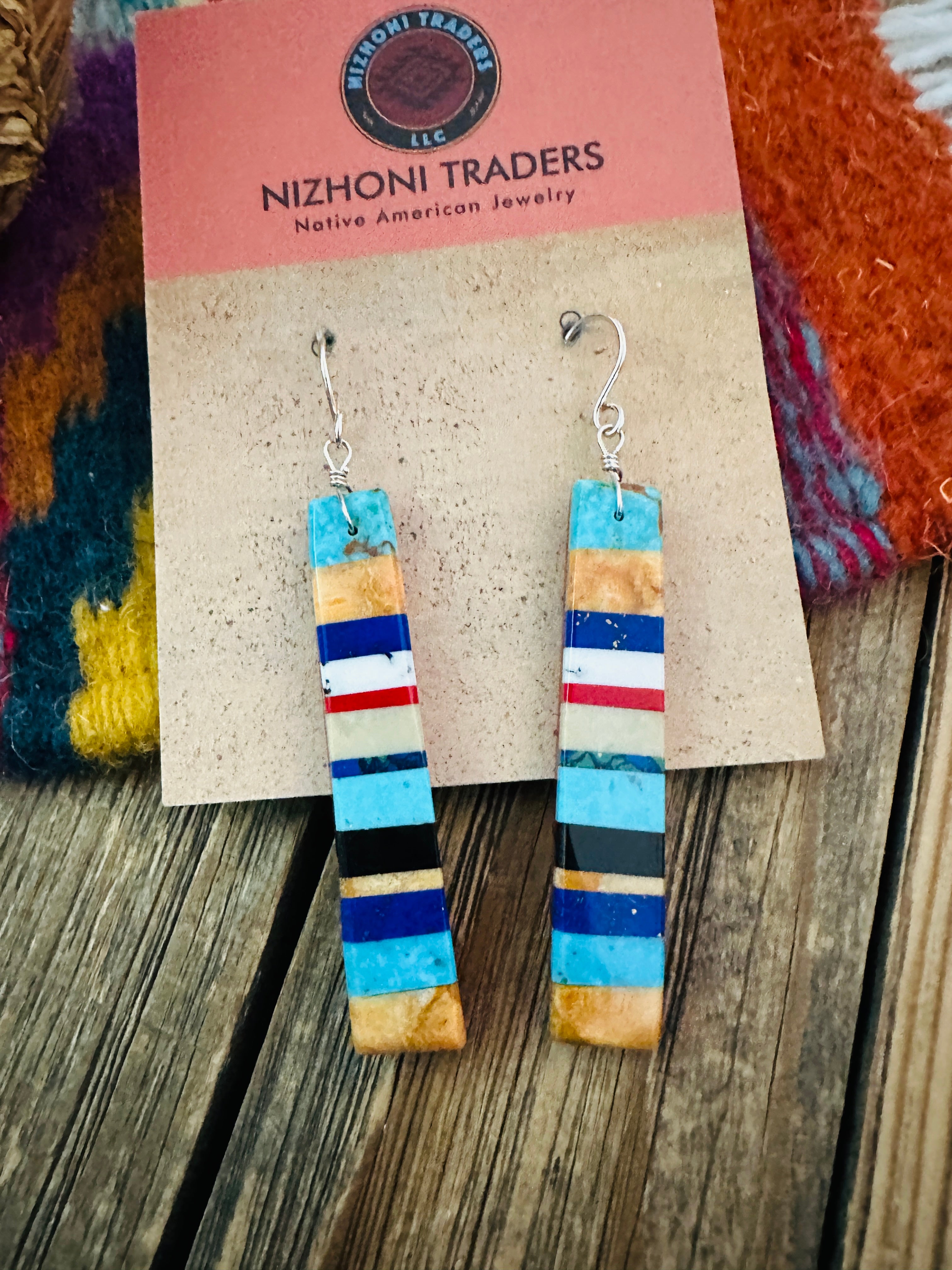 Handcrafted Multi Stone Inlay Slab Dangle Earrings