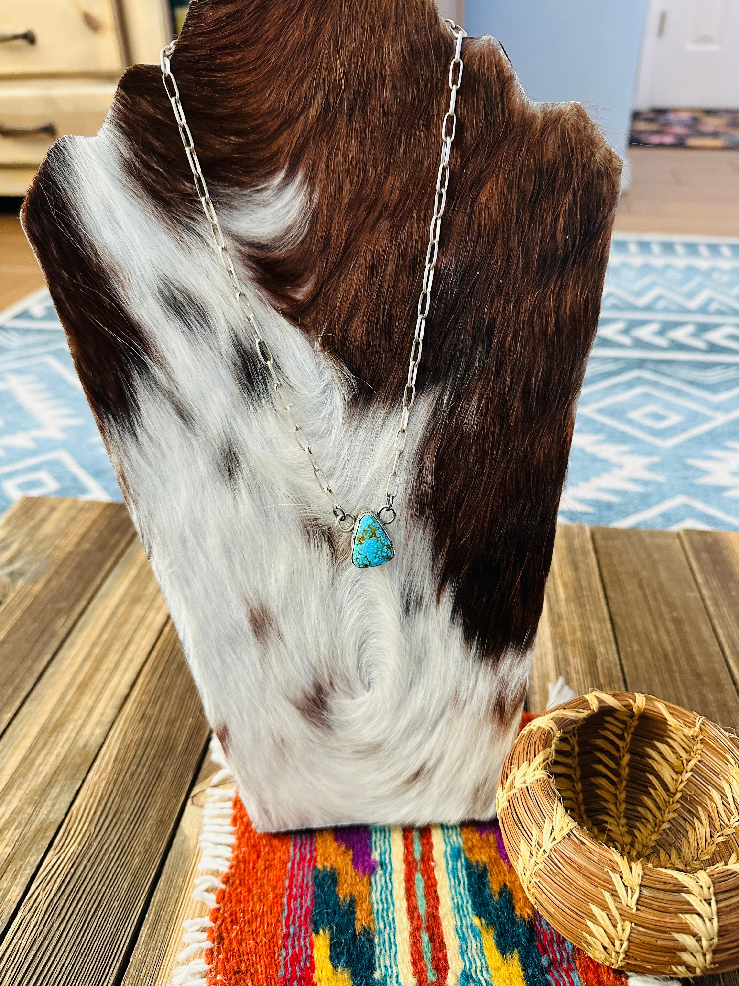 Handcrafted Kingman Web Turquoise & Sterling Silver Necklace by Randy Boyd