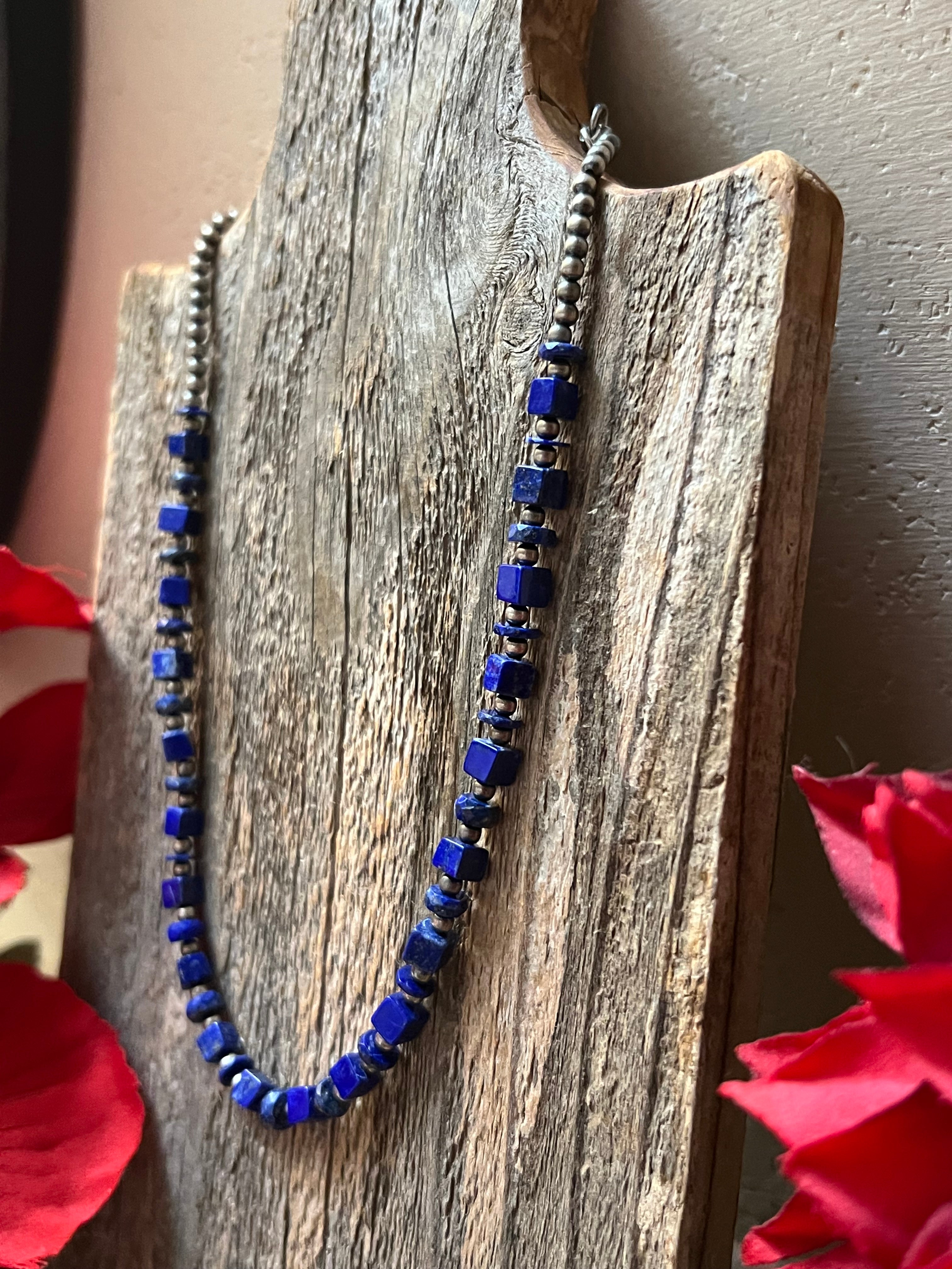 Handmade Lapis & Sterling Silver Beaded Necklace