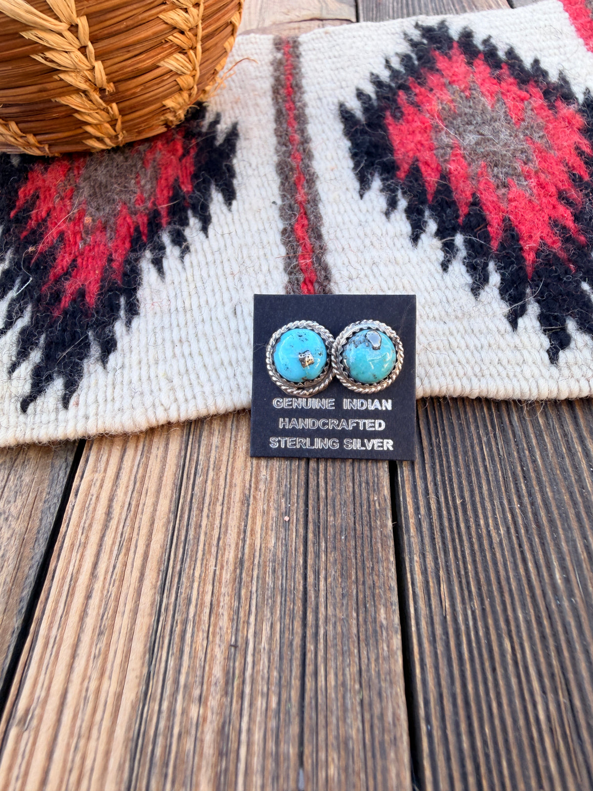 Handcrafted Morenci Turquoise & Sterling Silver Stud Earrings