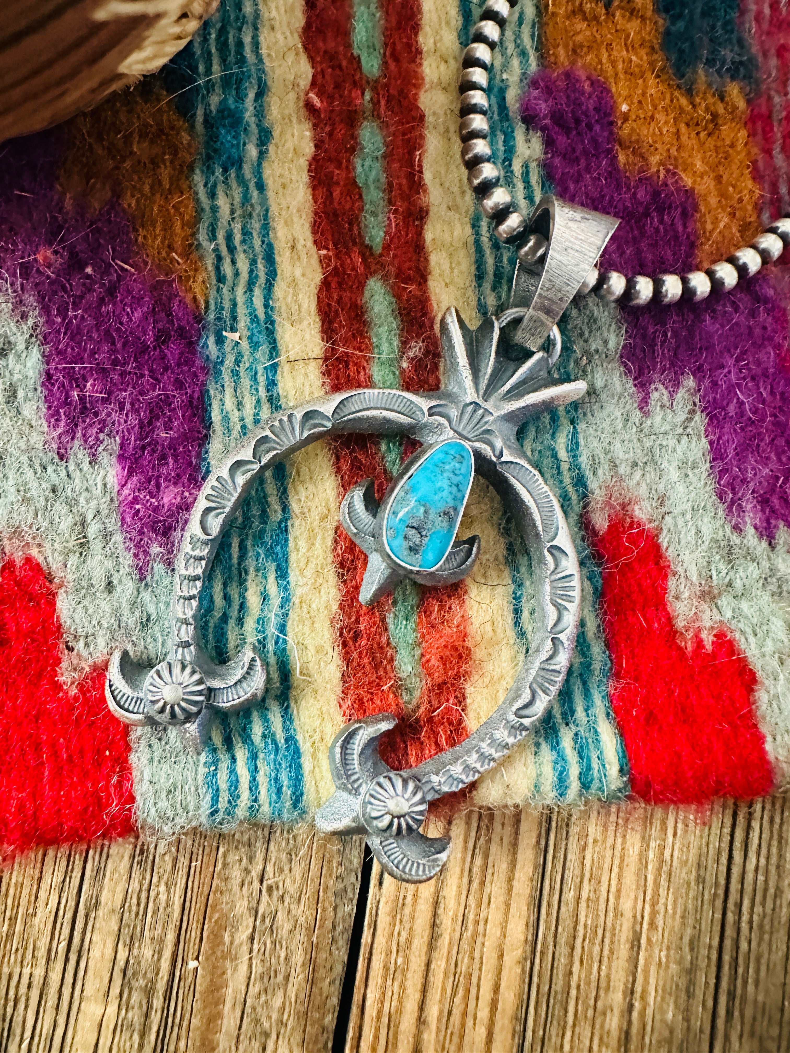 Handcrafted Sterling Silver & Kingman Turquoise Naja Pendant by Kevin Billah