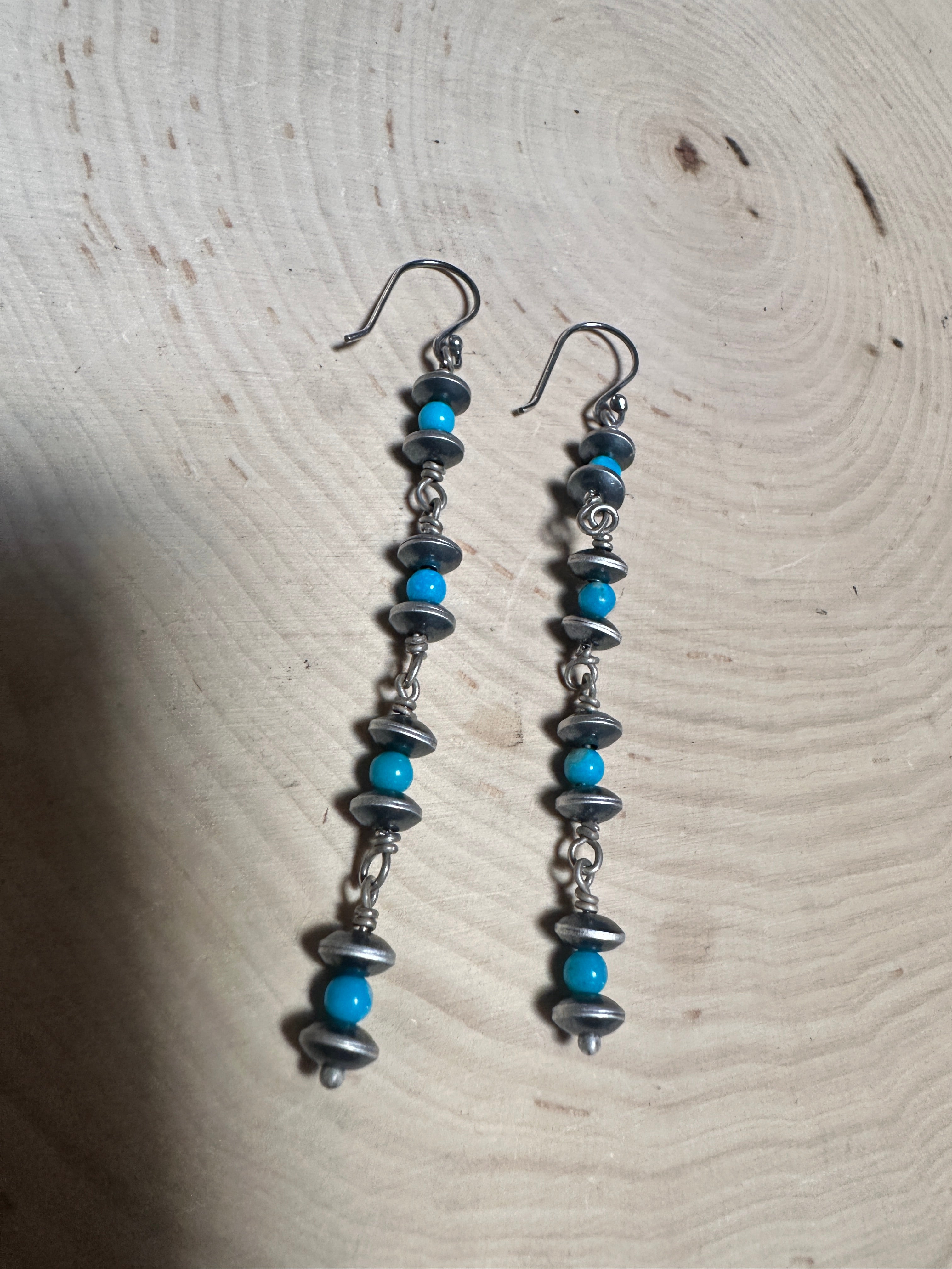 Handmade Turquoise And Sterling Silver Beaded Dangle Earringsl