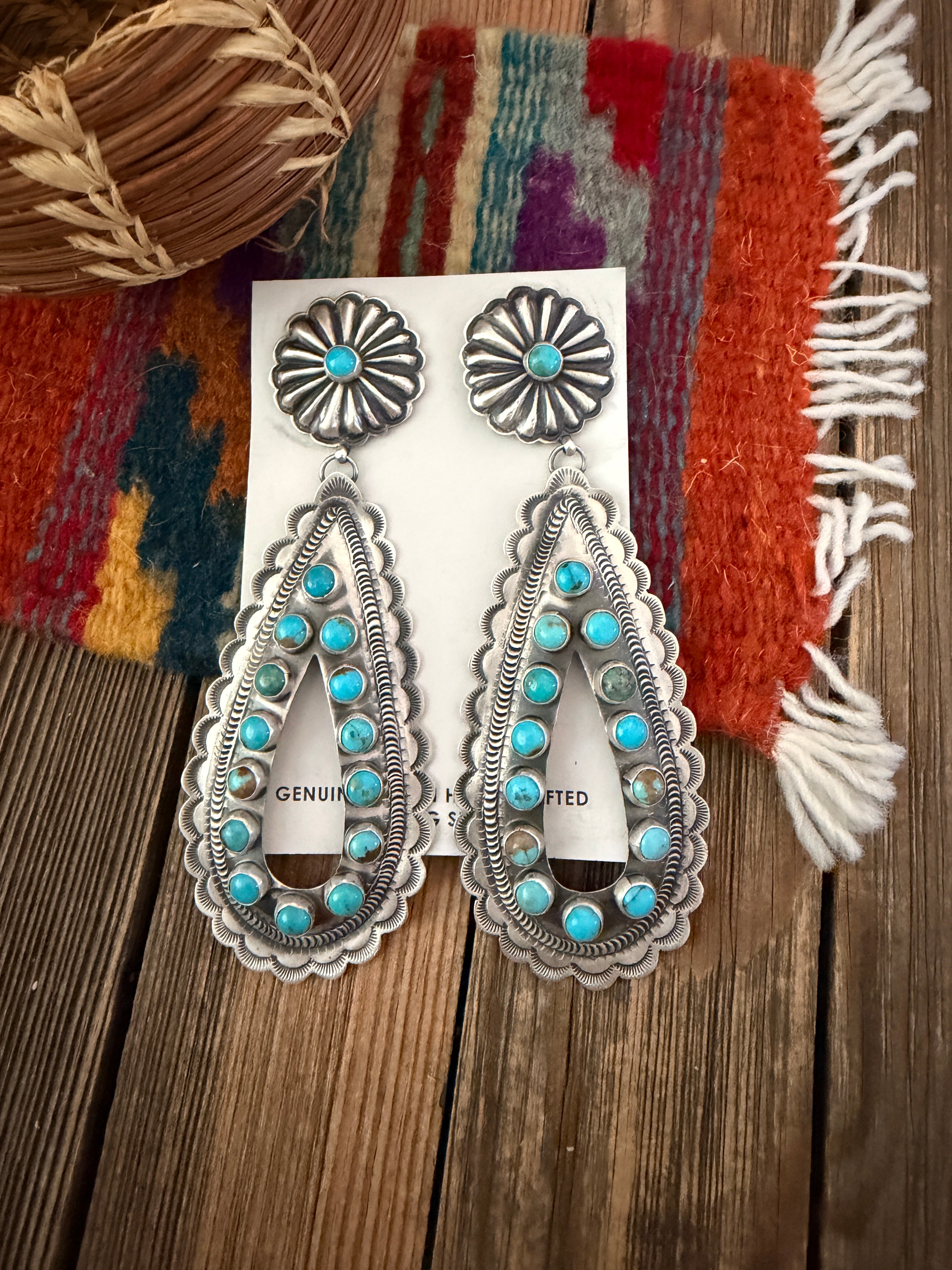 Handcrafted Turquoise & Sterling Silver Dangle Earrings by Eugene Charley