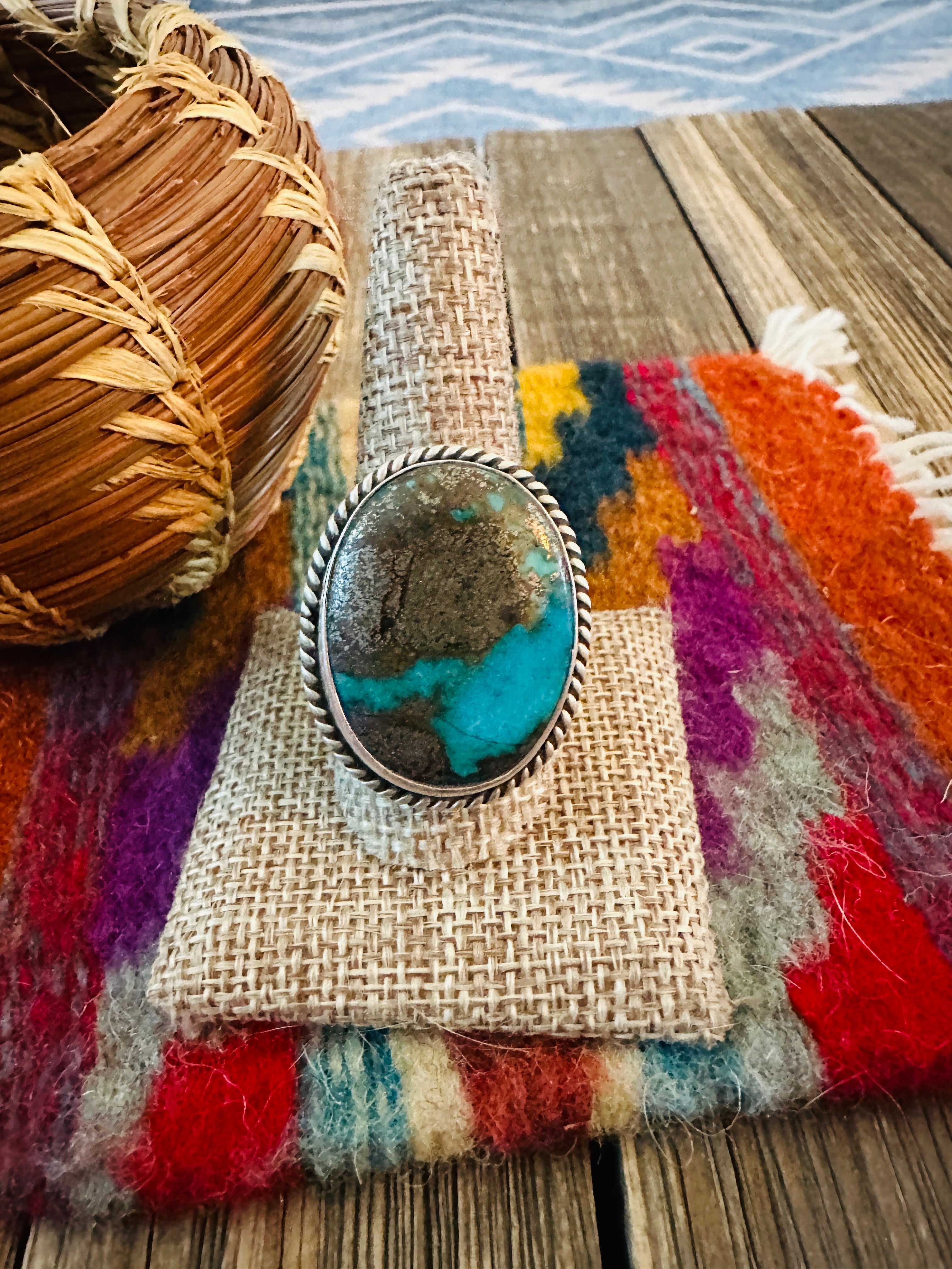 Handcrafted Turquoise & Sterling Silver Ring by Patrick Yazzie Size 10.5