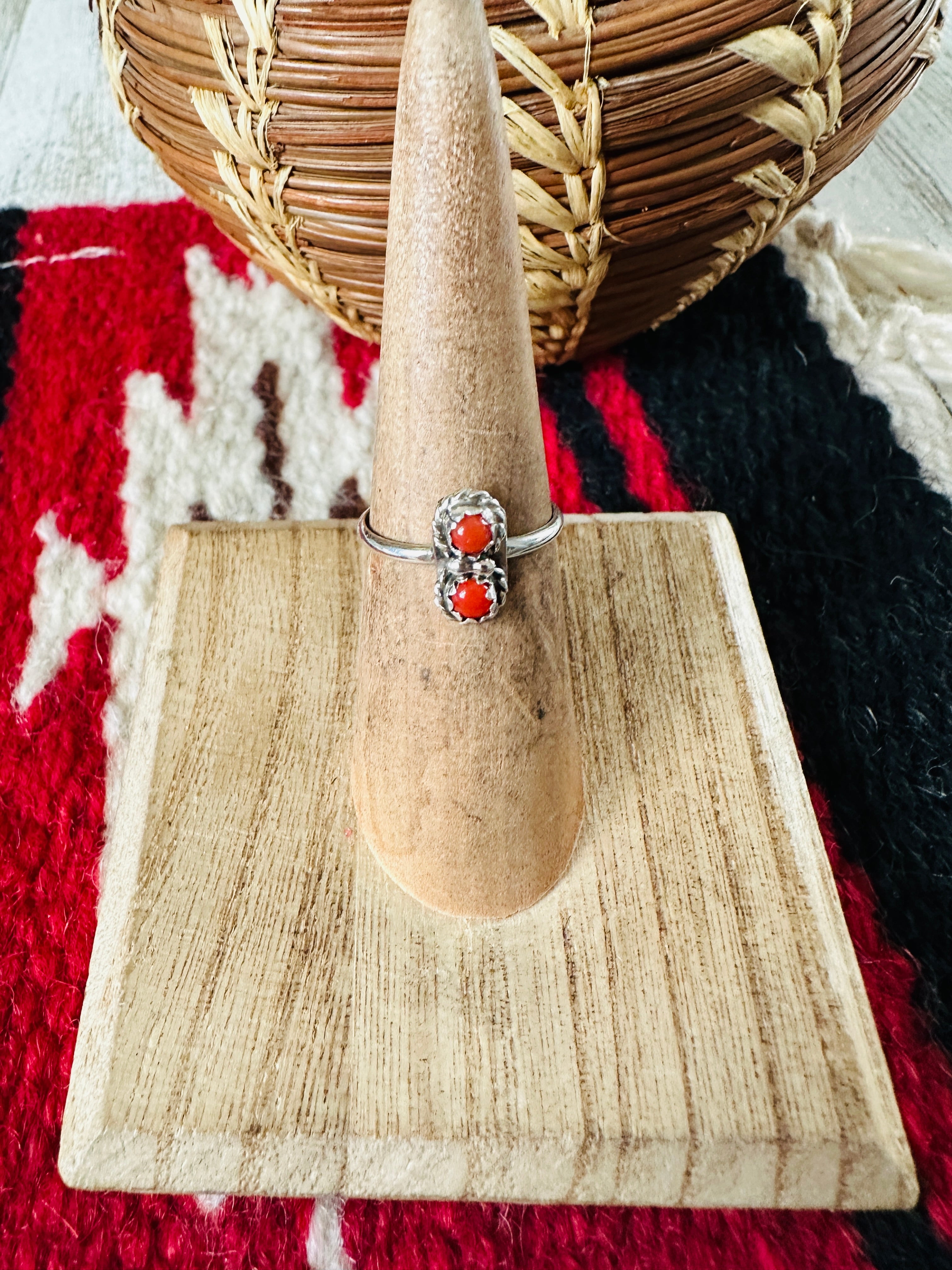 Handcrafted Sterling Silver & Coral Ring