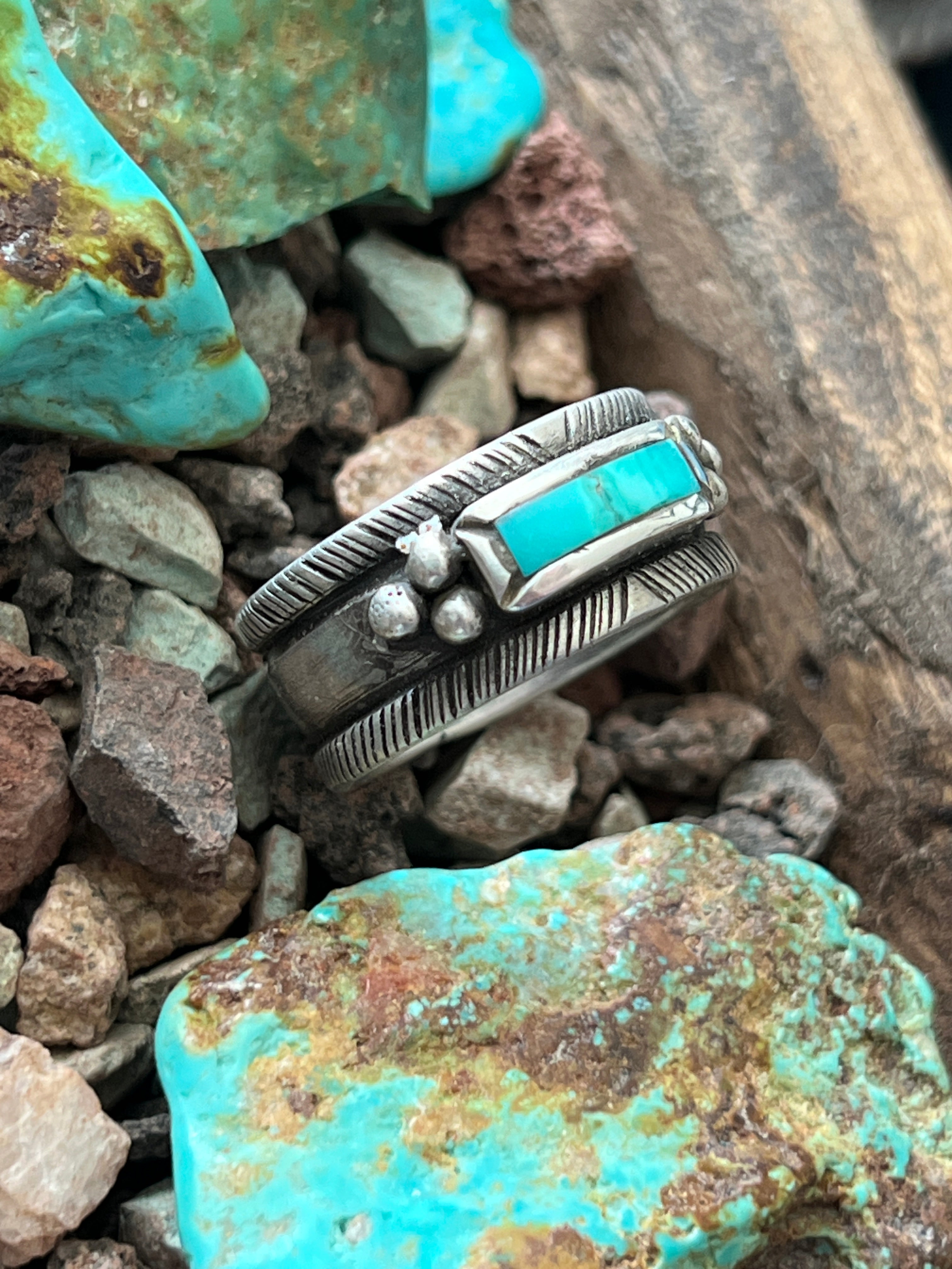Falcon Trading Company Ingot Sterling Silver and Fox Turquoise Inlay Ring by Joe O’Neill, Size 10