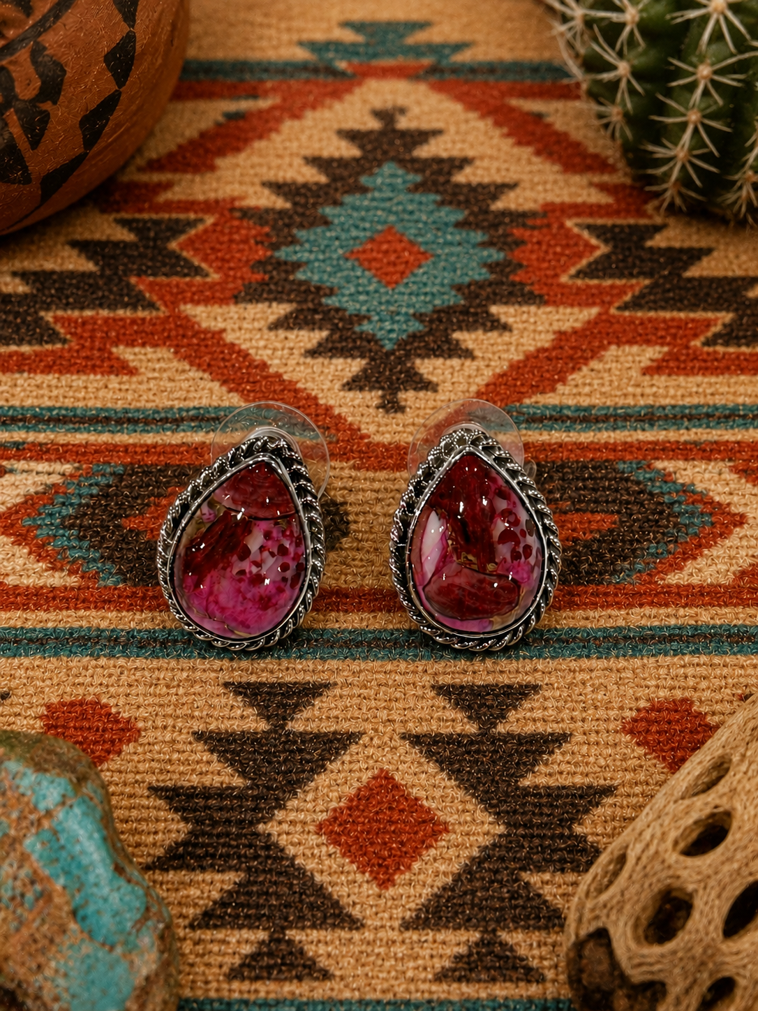 Handcrafted Pink Dream Mojave and Sterling Silver Teardrop Post Earrings