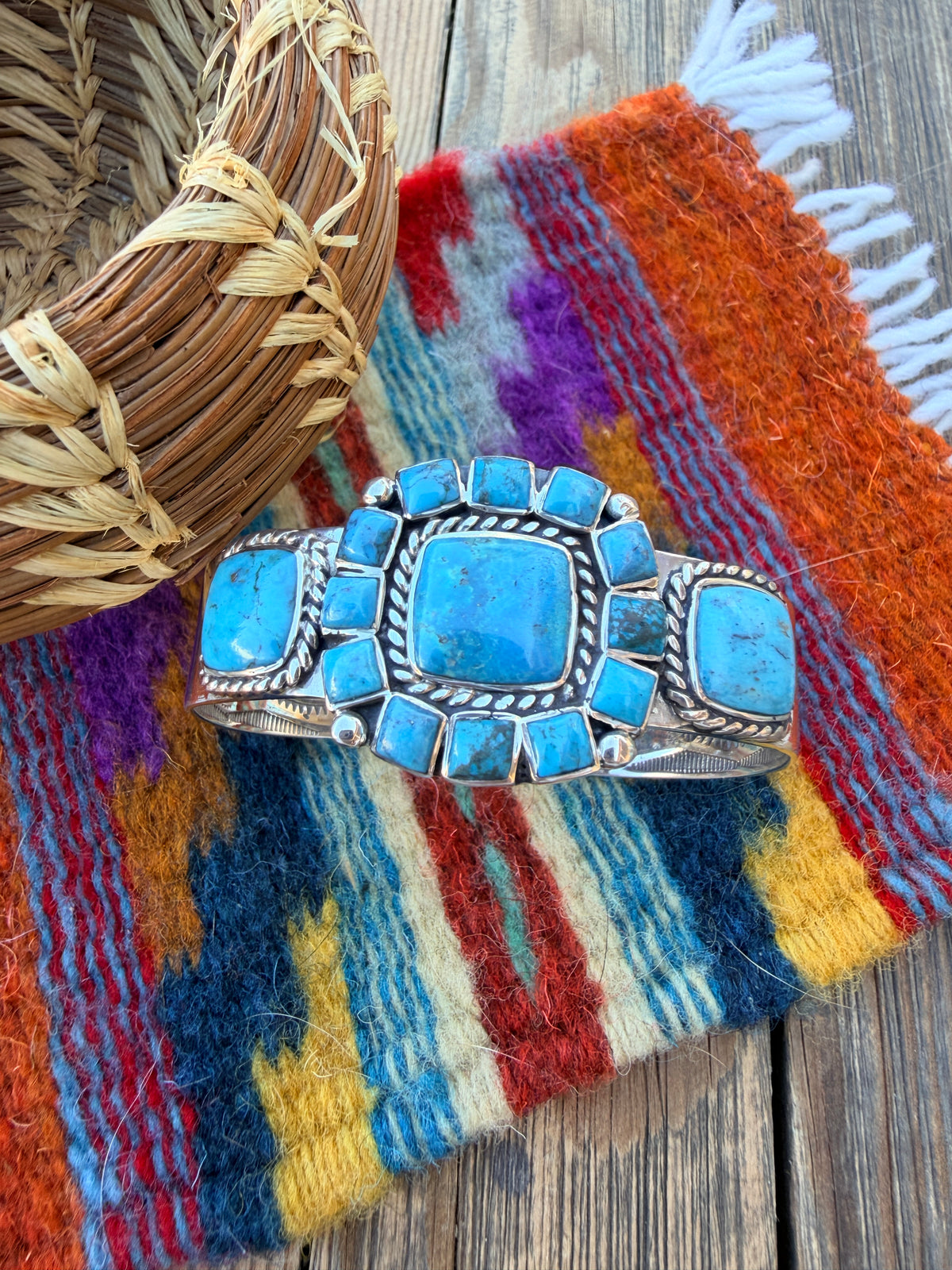 Handcrafted Old Pawn Sterling Silver & Turquoise Cuff Bracelet