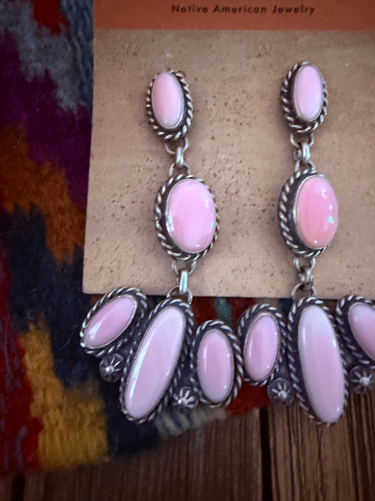 Handcrafted Queen Pink Conch & Sterling Silver Cluster Dangle Earrings