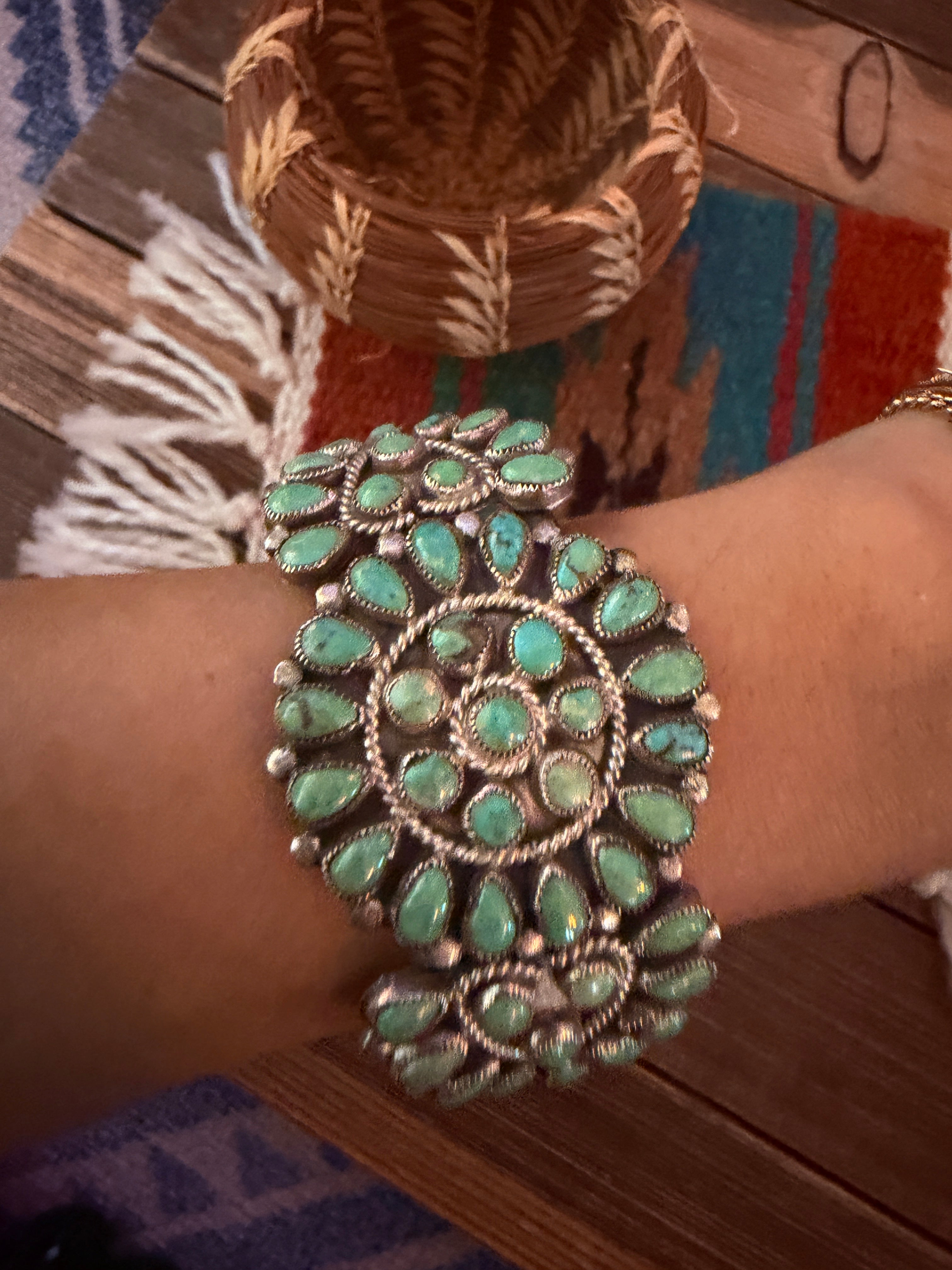 Handcrafted Old Pawn Sterling Silver & Turquoise Cuff Bracelet