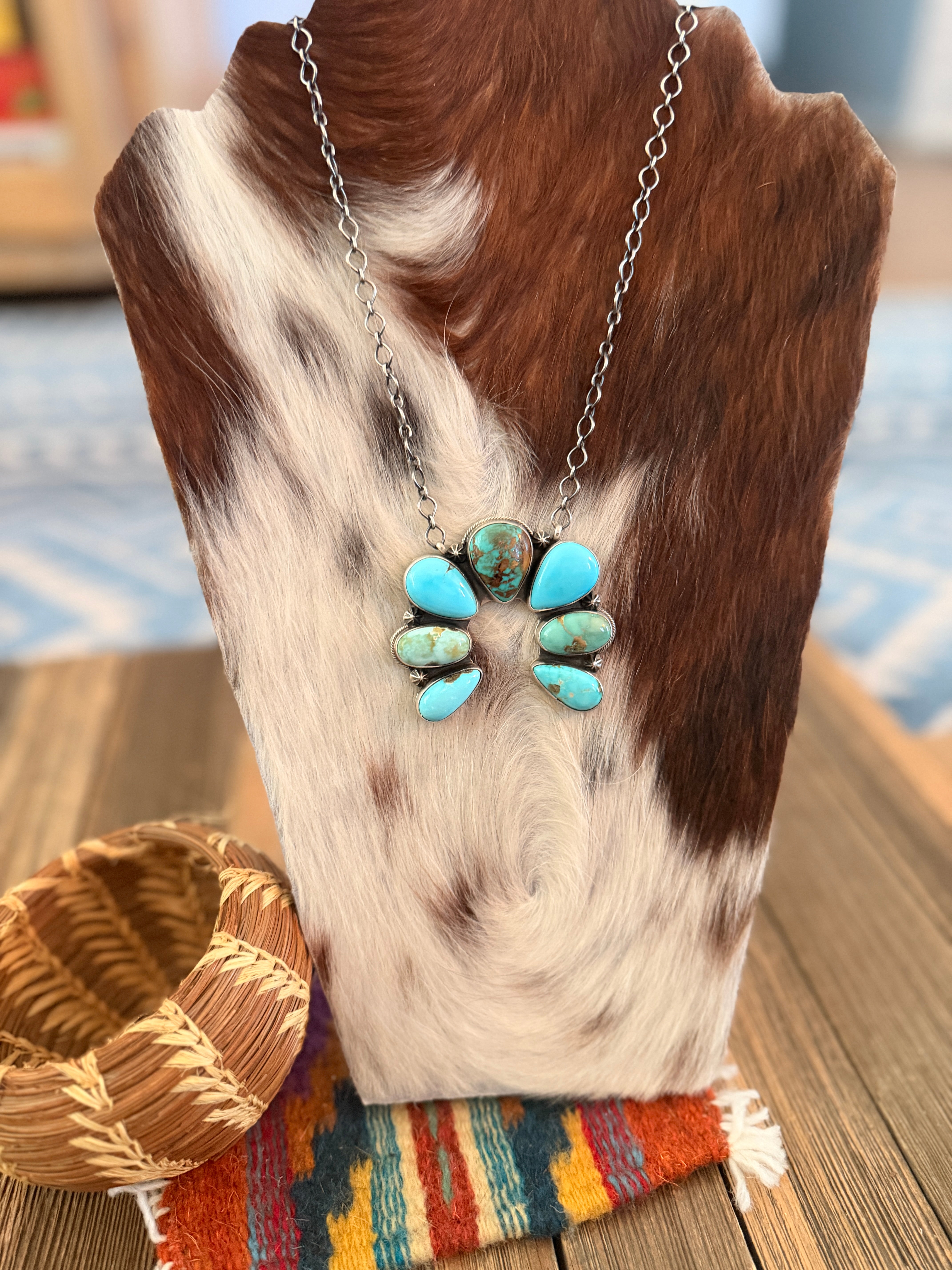 Handcrafted Sonoran Mountain Turquoise & Sterling Silver Naja Necklace by Cordell Platero