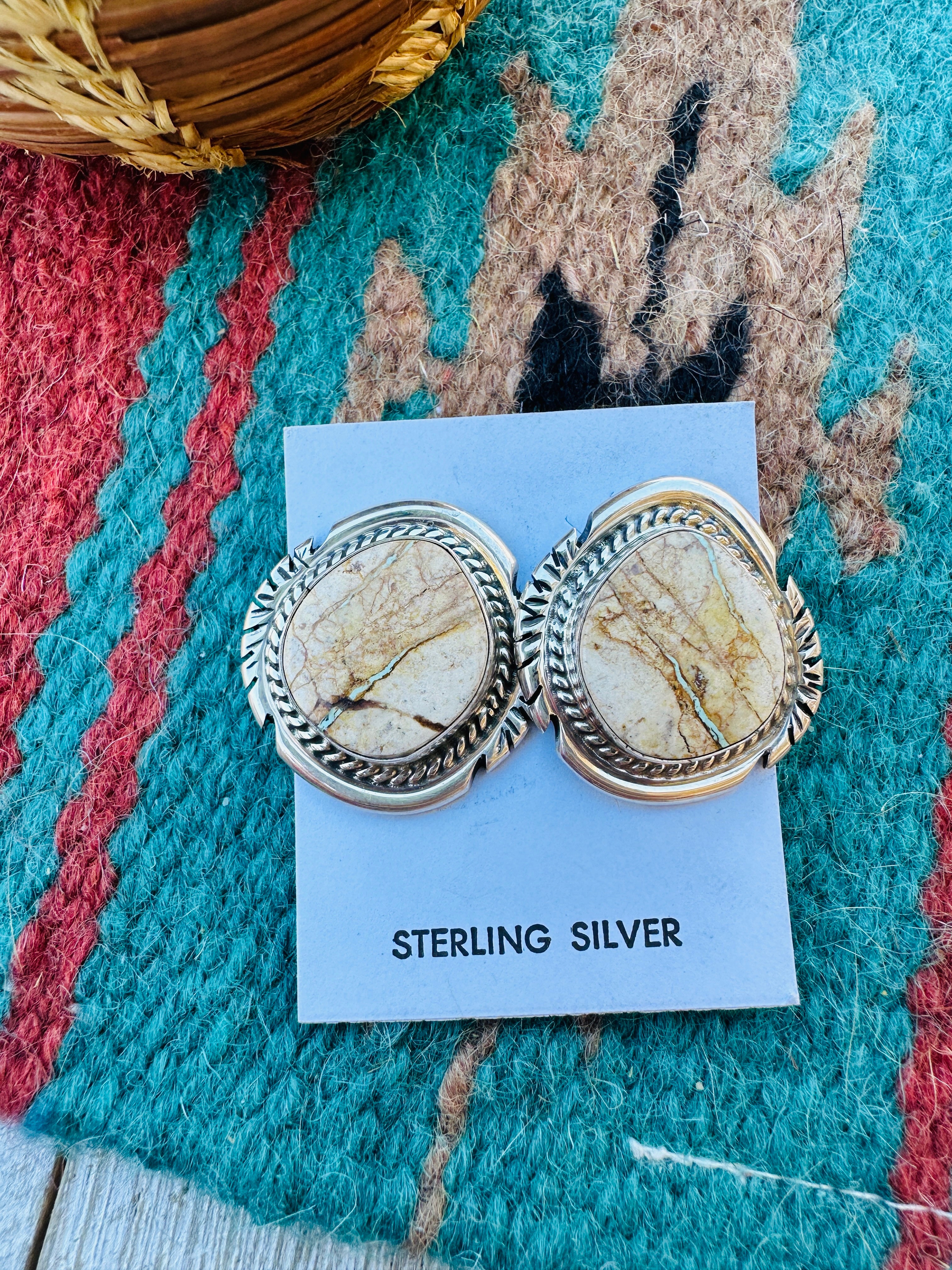 Handcrafted Ribbon Turquoise & Sterling Silver Post Earrings