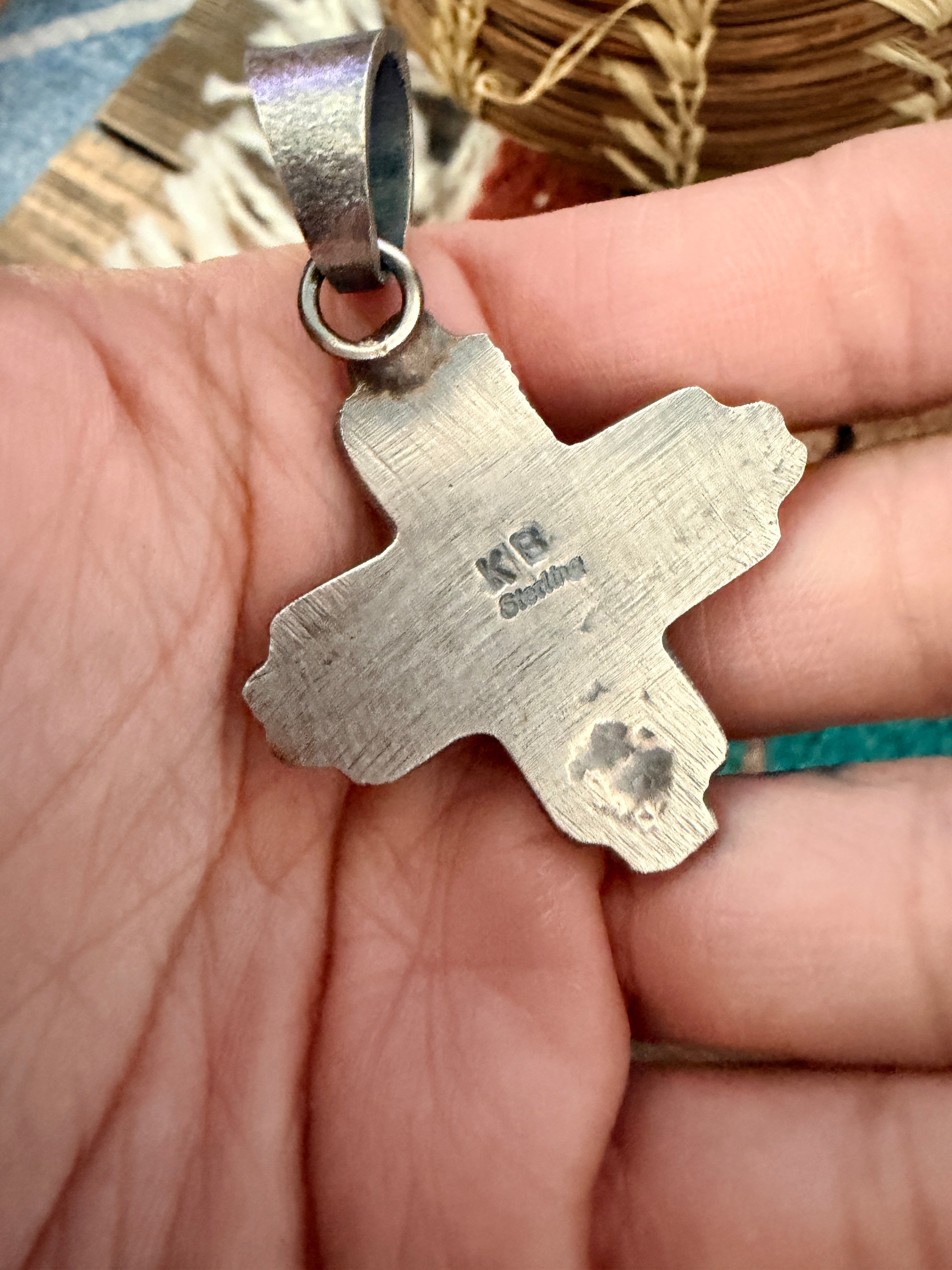 Handcrafted Sterling Silver & Sonoran Mountain Turquoise Zia Cross Pendant by Kevin Billah