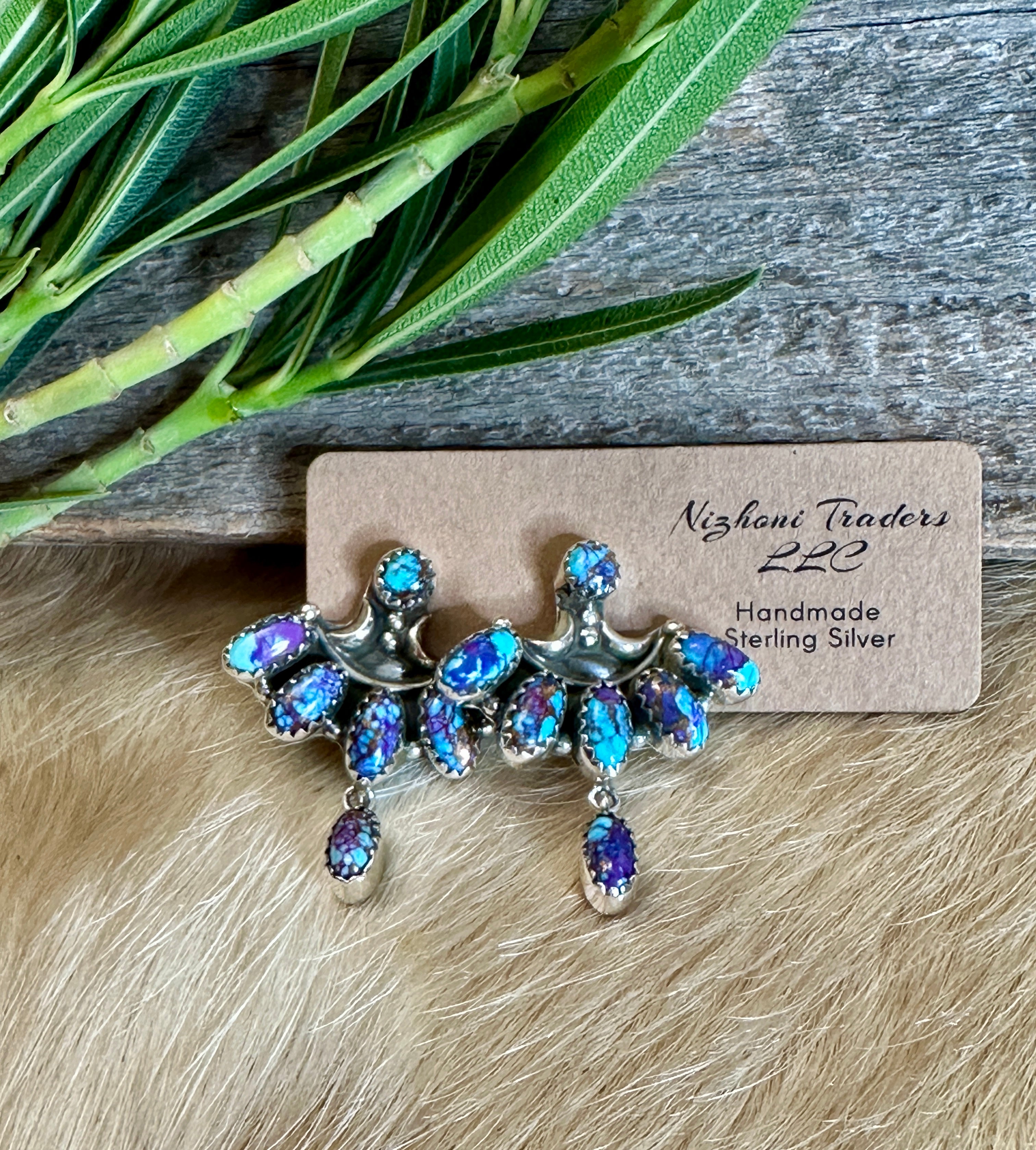 **Handmade Purple Mojave Sterling Silver Dangle Earrings