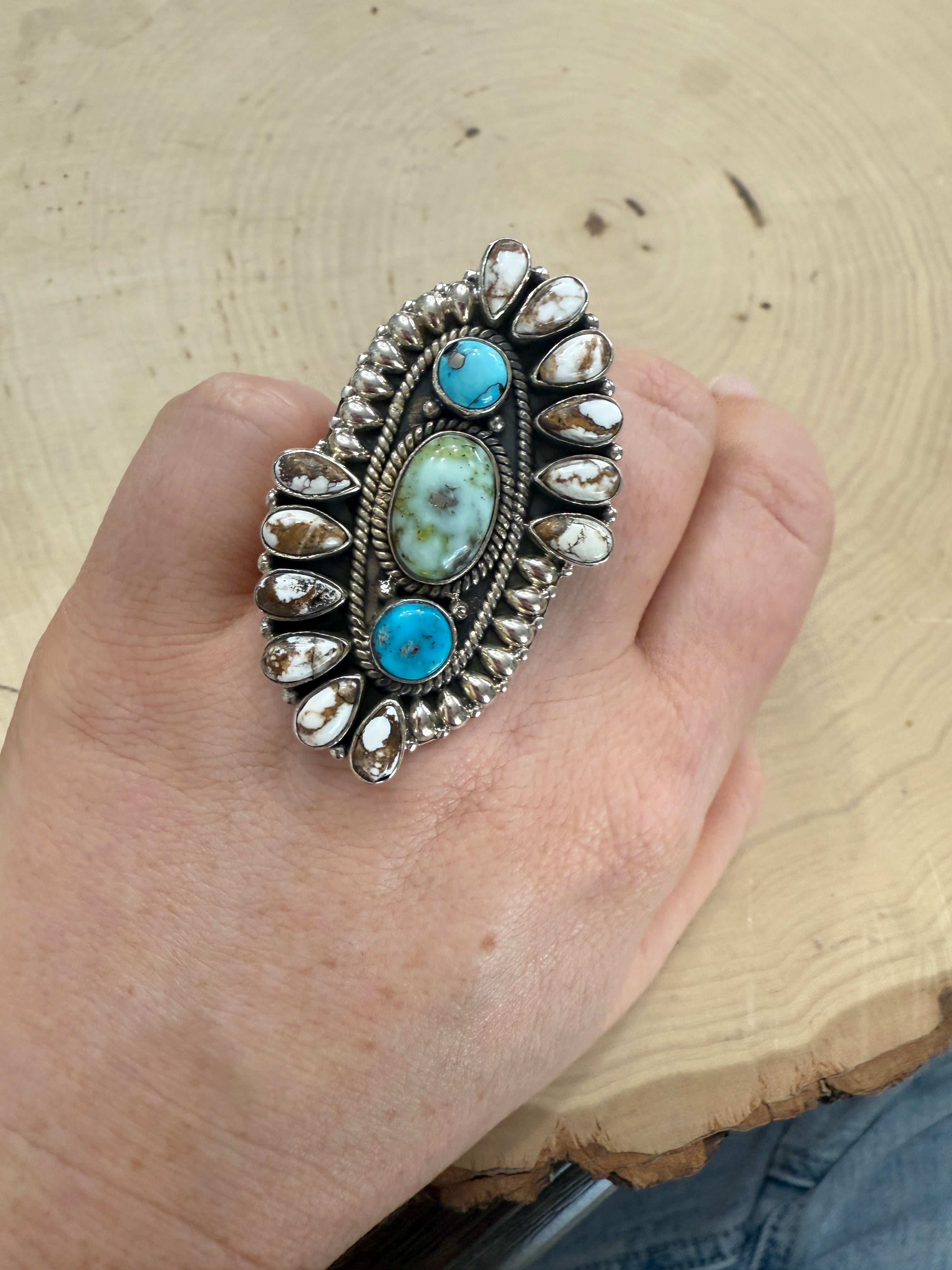 Handmade Sonoran Mountain Turquoise, Wild Horse, Paomino Turquoise Adjustable Ring