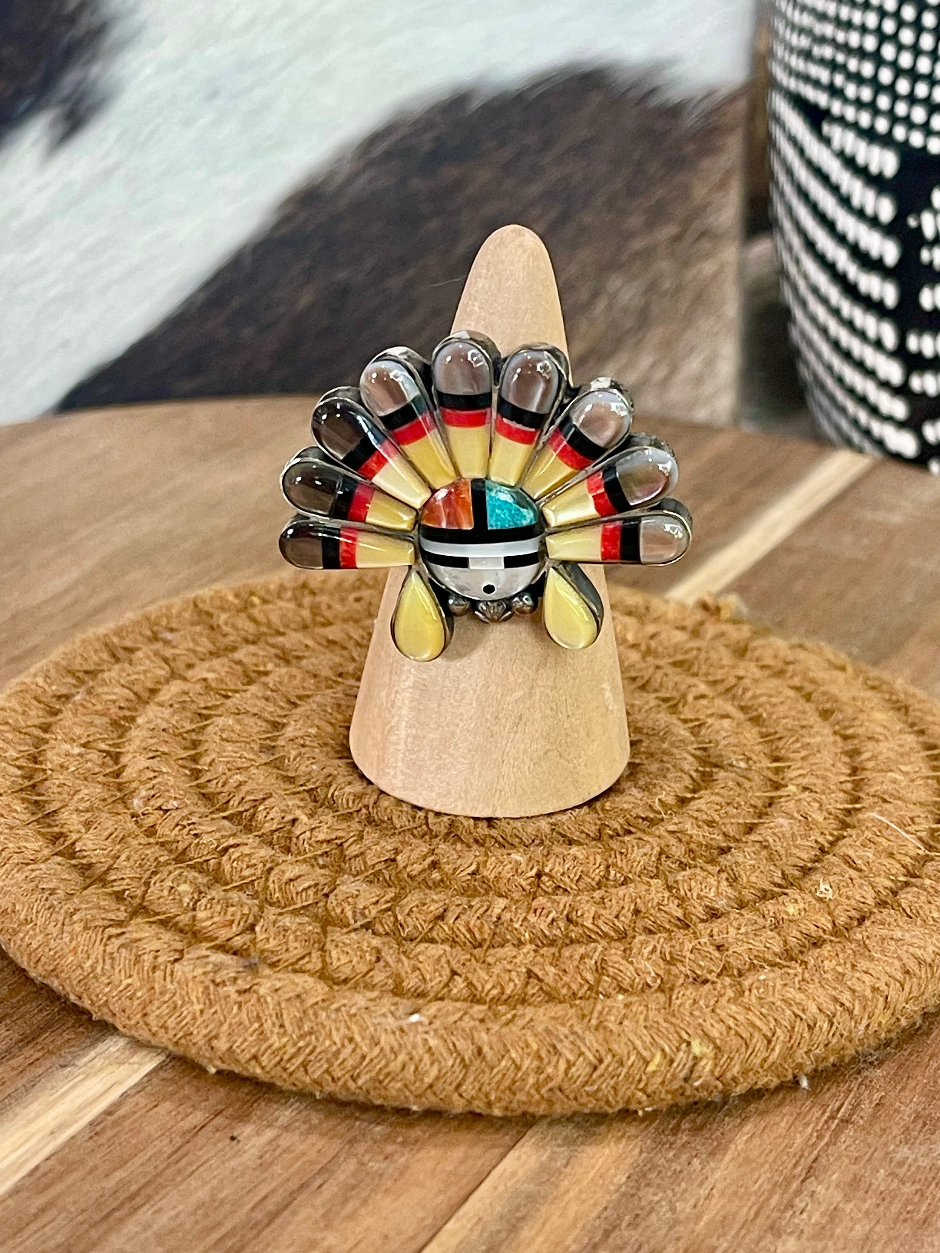 Handmade Sterling Silver & Multi Stone Sunface Adjustable Ring