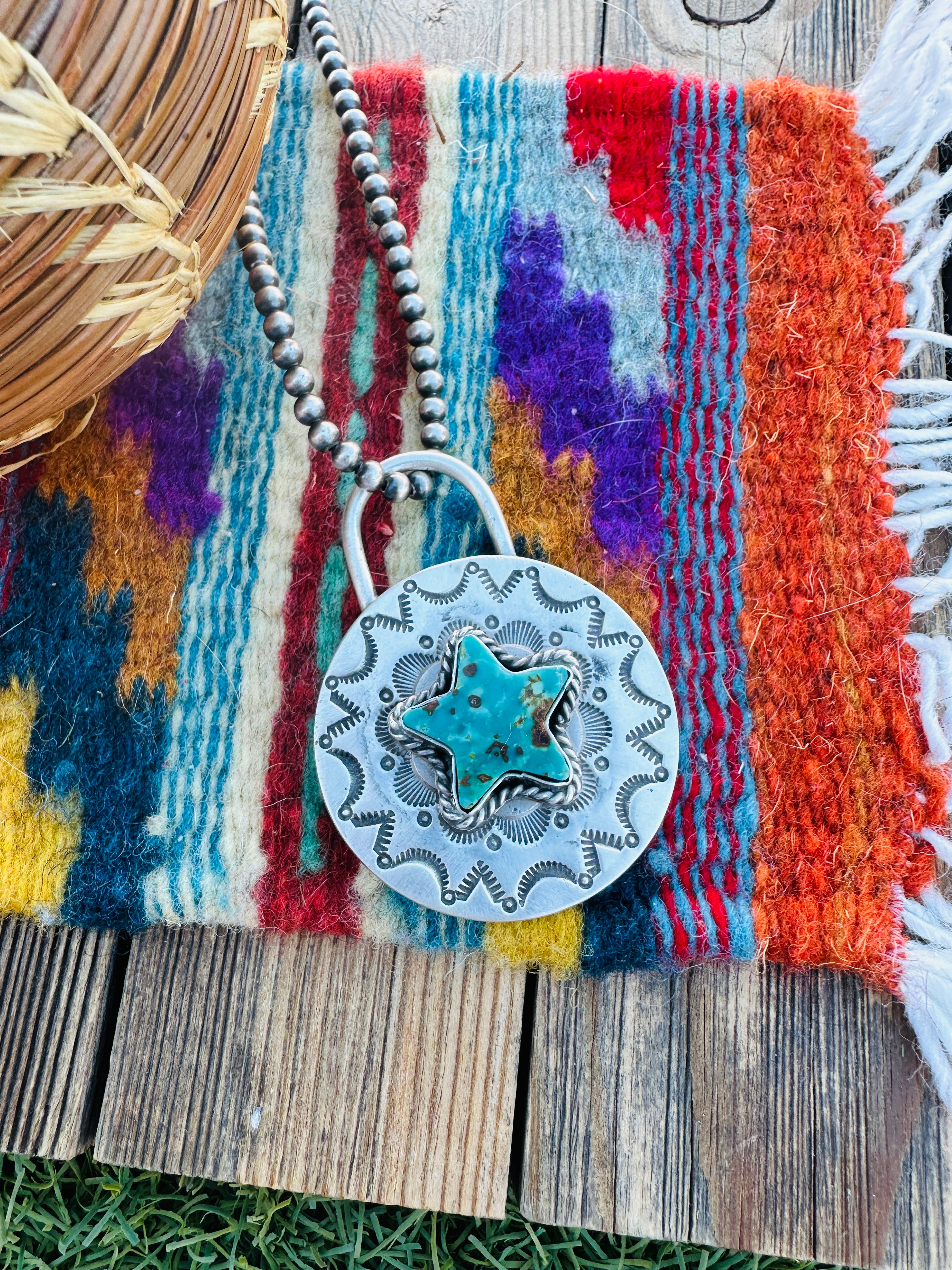 Handcrafted Turquoise & Sterling Silver Locket Style Pendant by Charles Johnson