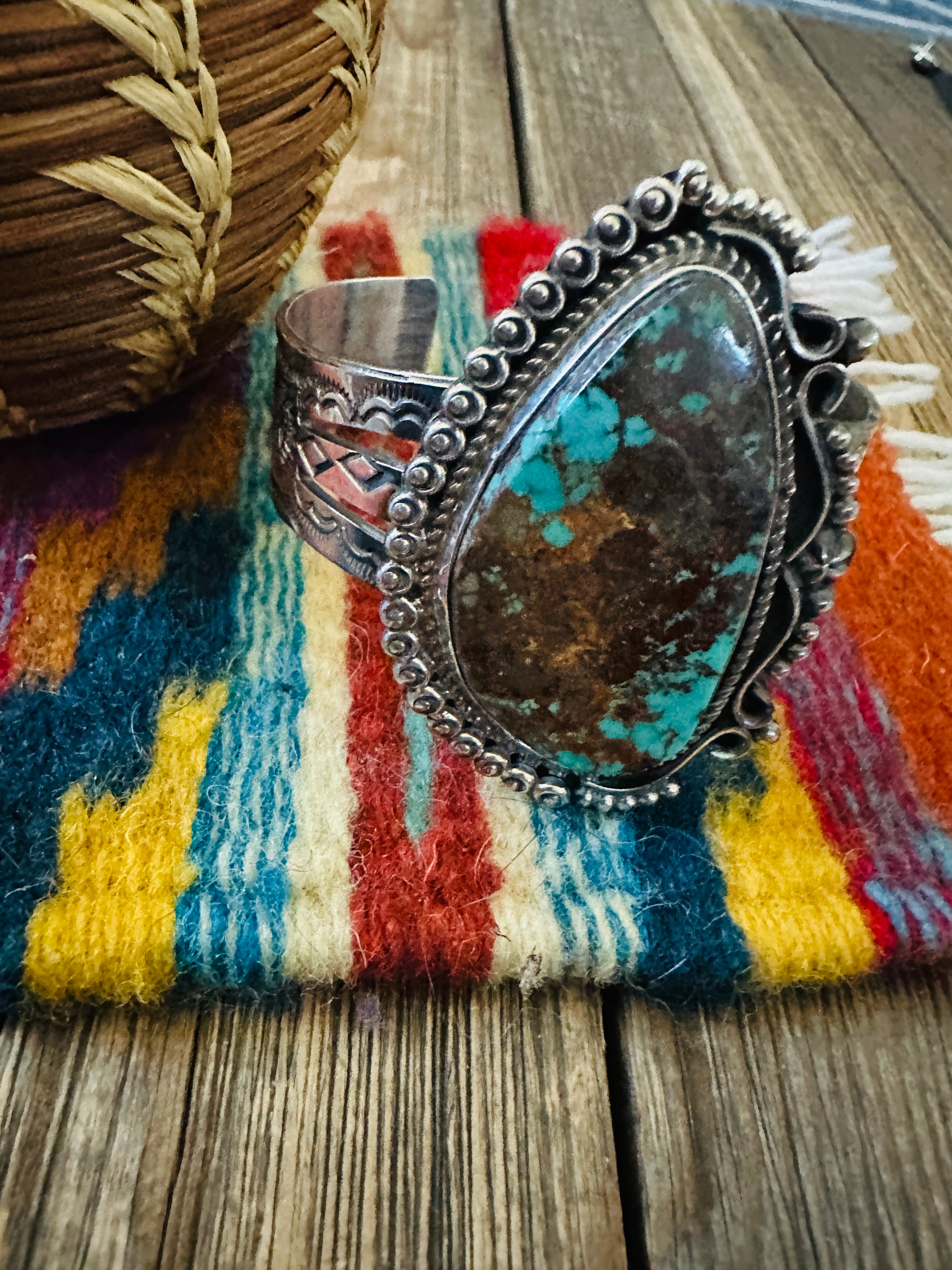 Handcrafted Royston Turquoise & Sterling Silver Cuff Bracelet by Rosella Paxson