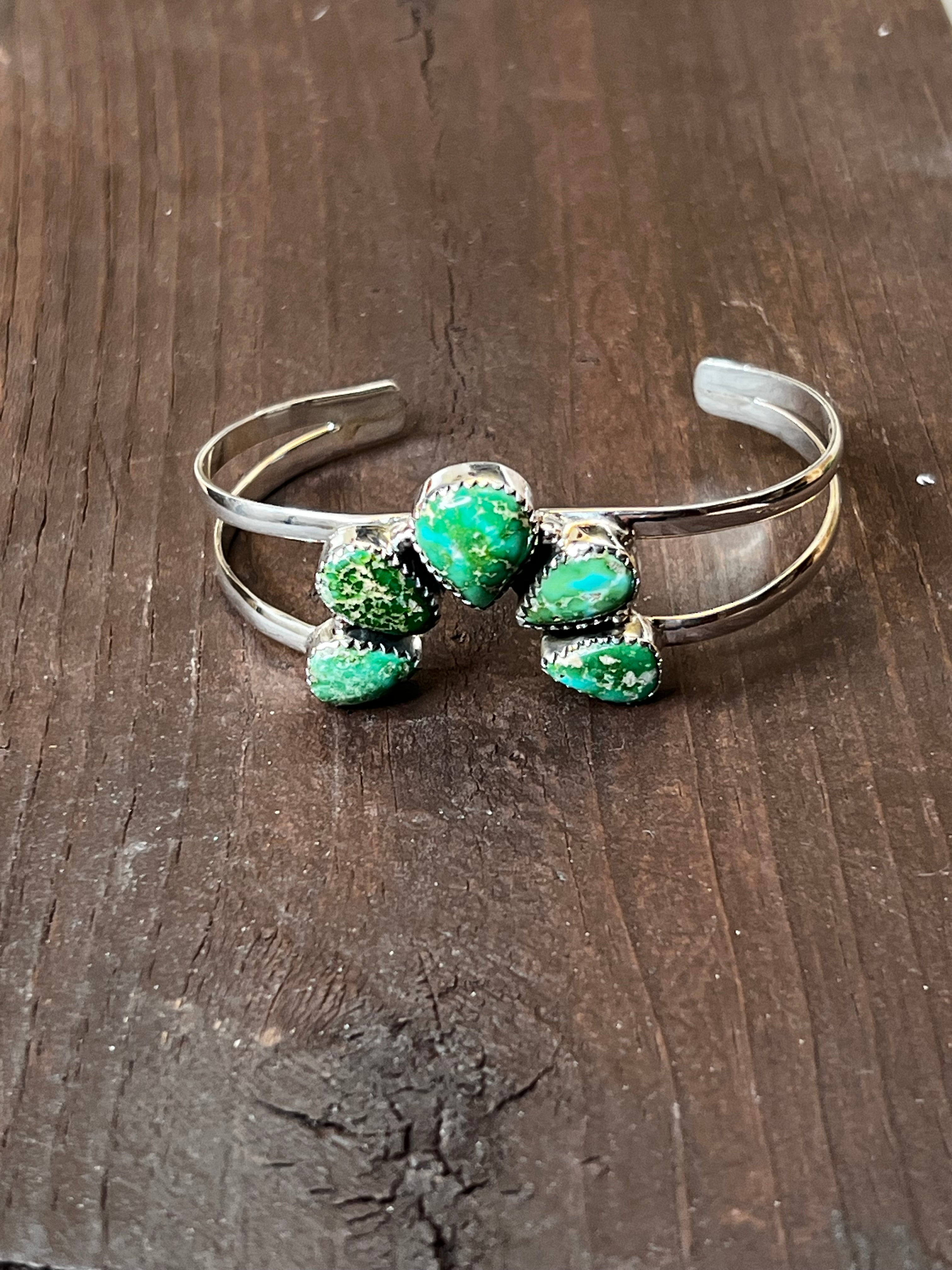Handmade Sonoran Mountain Turquoise Cluster Sterling Silver Cuff Bracelet