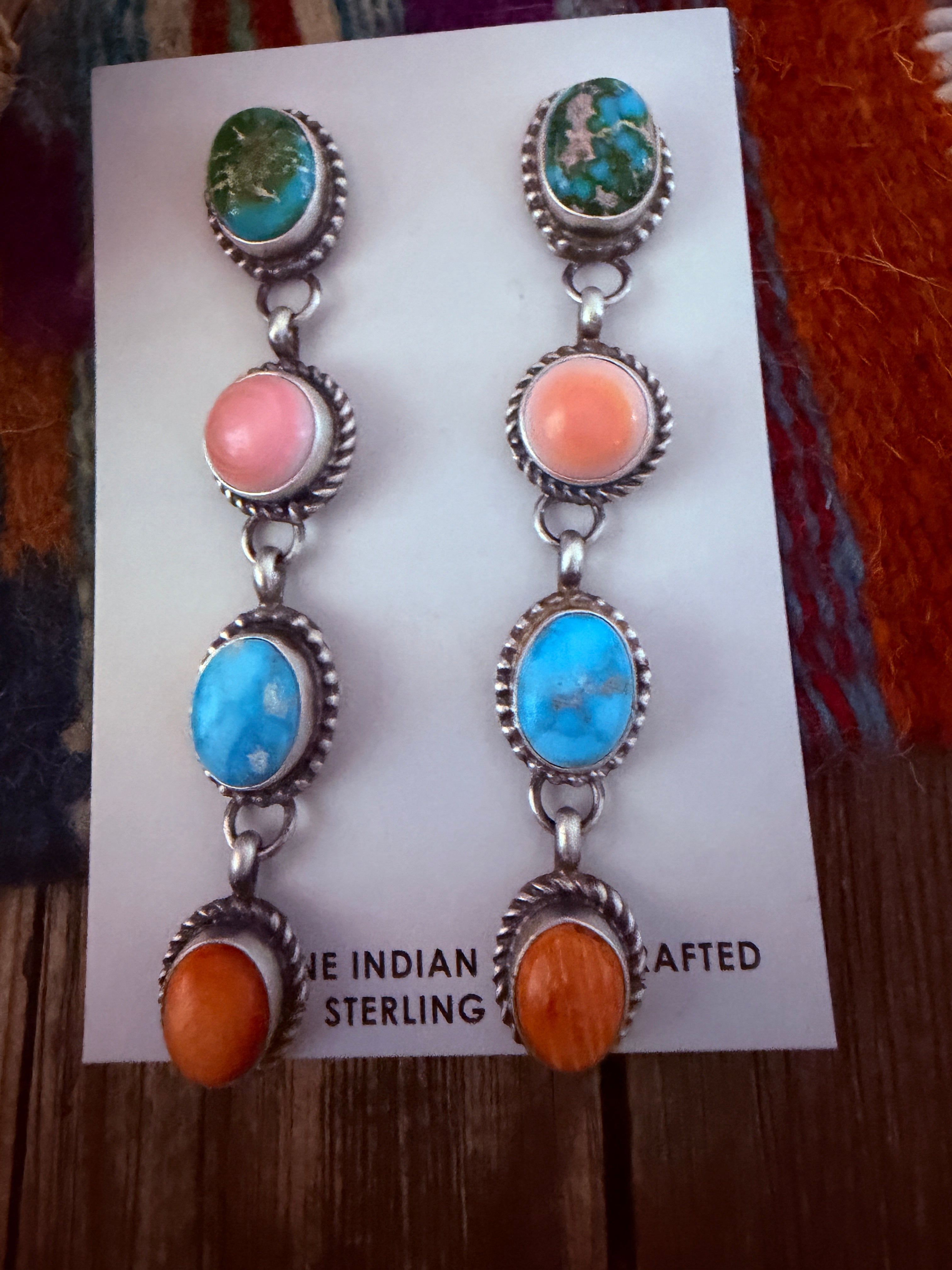Handcrafted Multi Stone & Sterling Silver Dangle Earrings by Vicky Hicks
