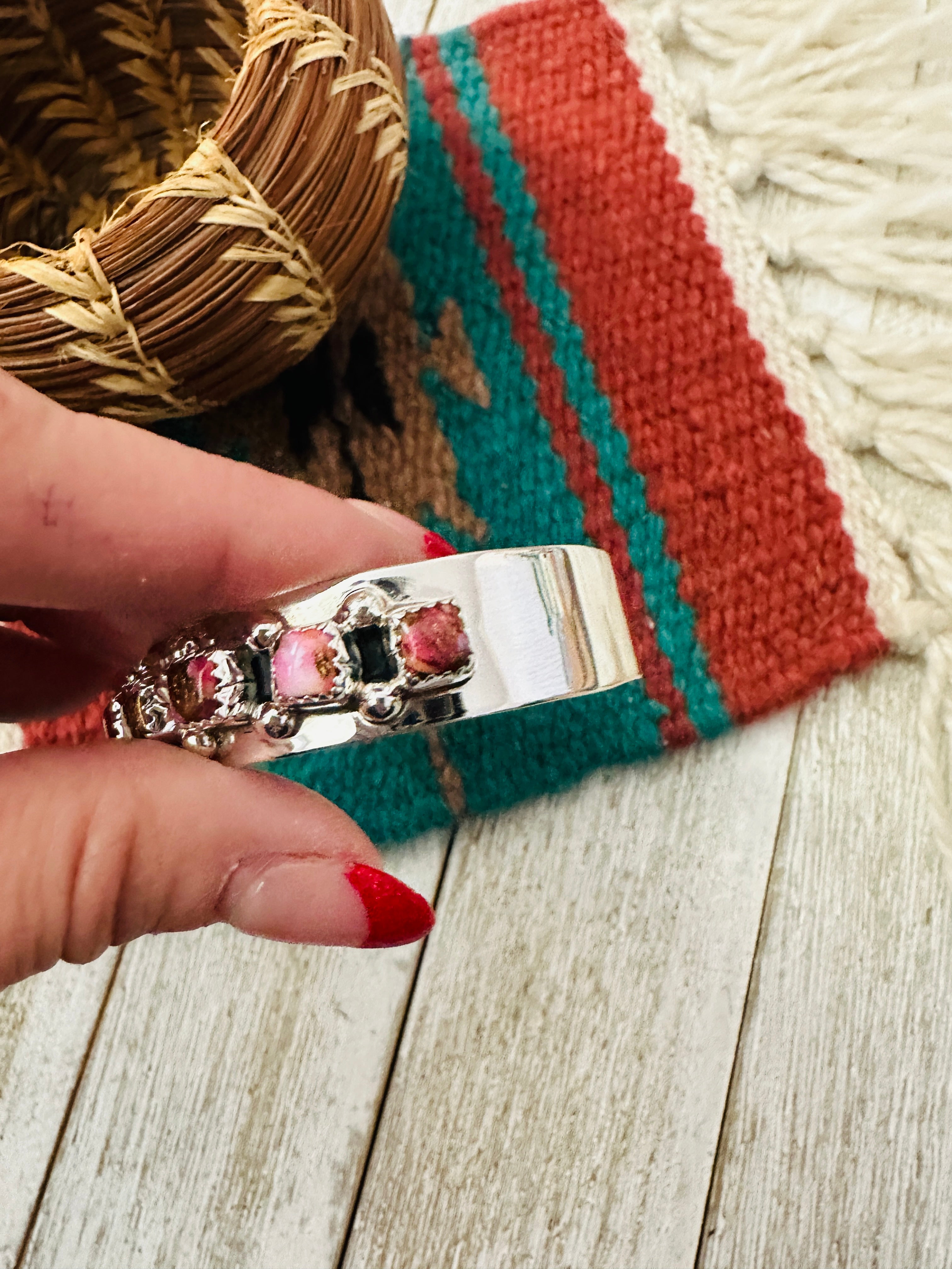Handcrafted Sterling Silver & Pink Mojave Cuff Bracelet