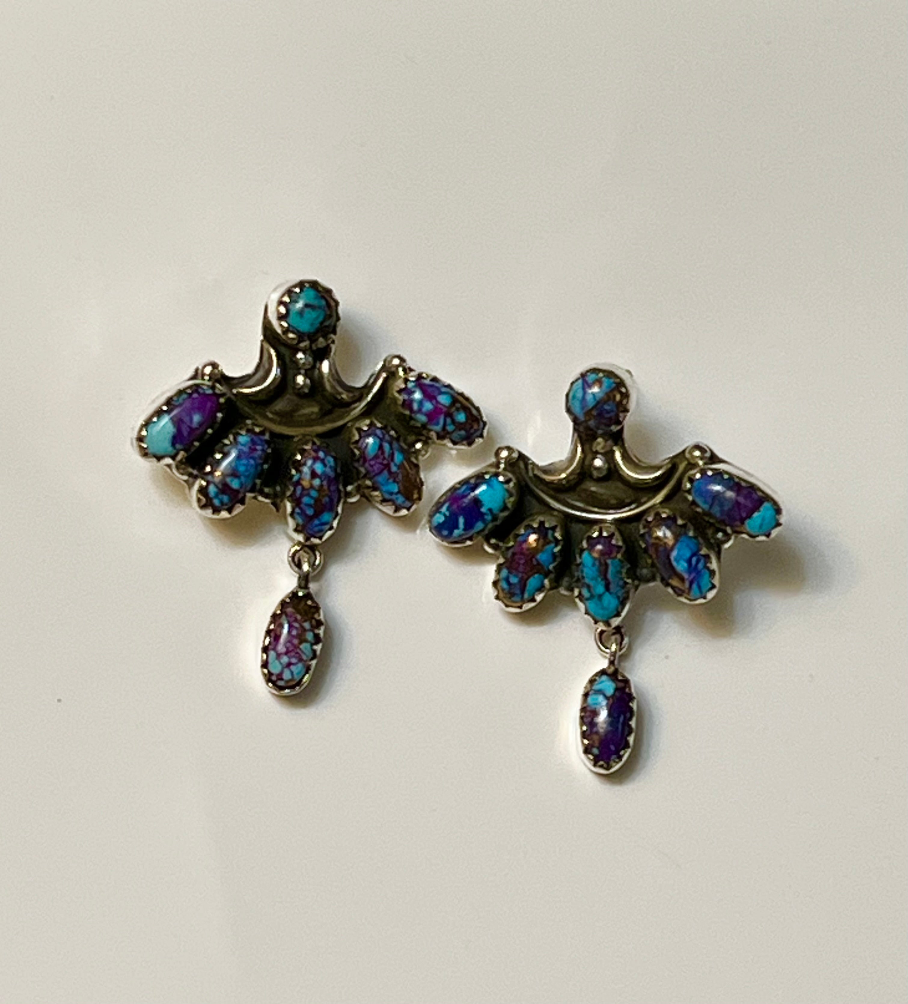 **Handmade Purple Mojave Sterling Silver Dangle Earrings