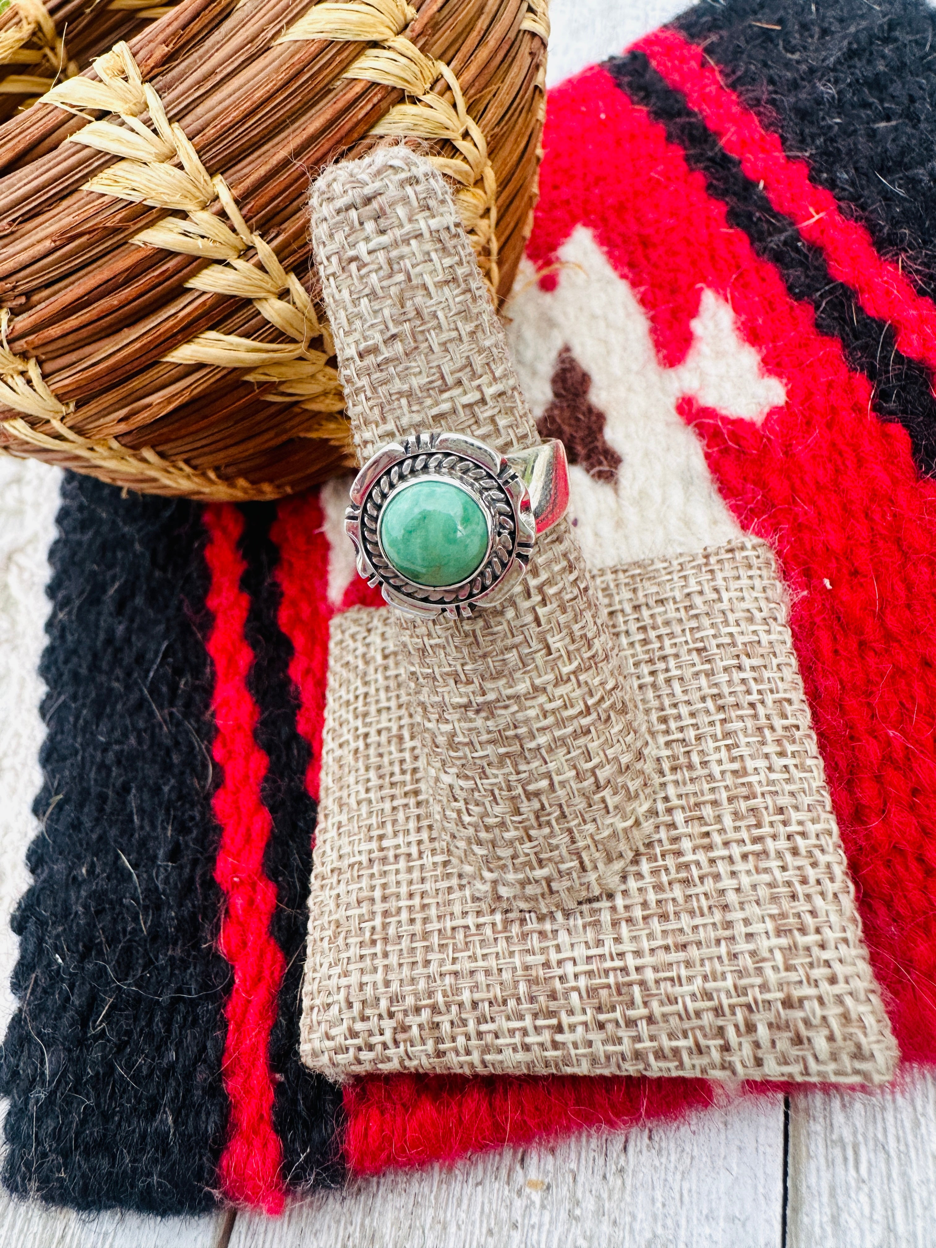 Handcrafted Turquoise & Sterling Silver Ring Size 6.75