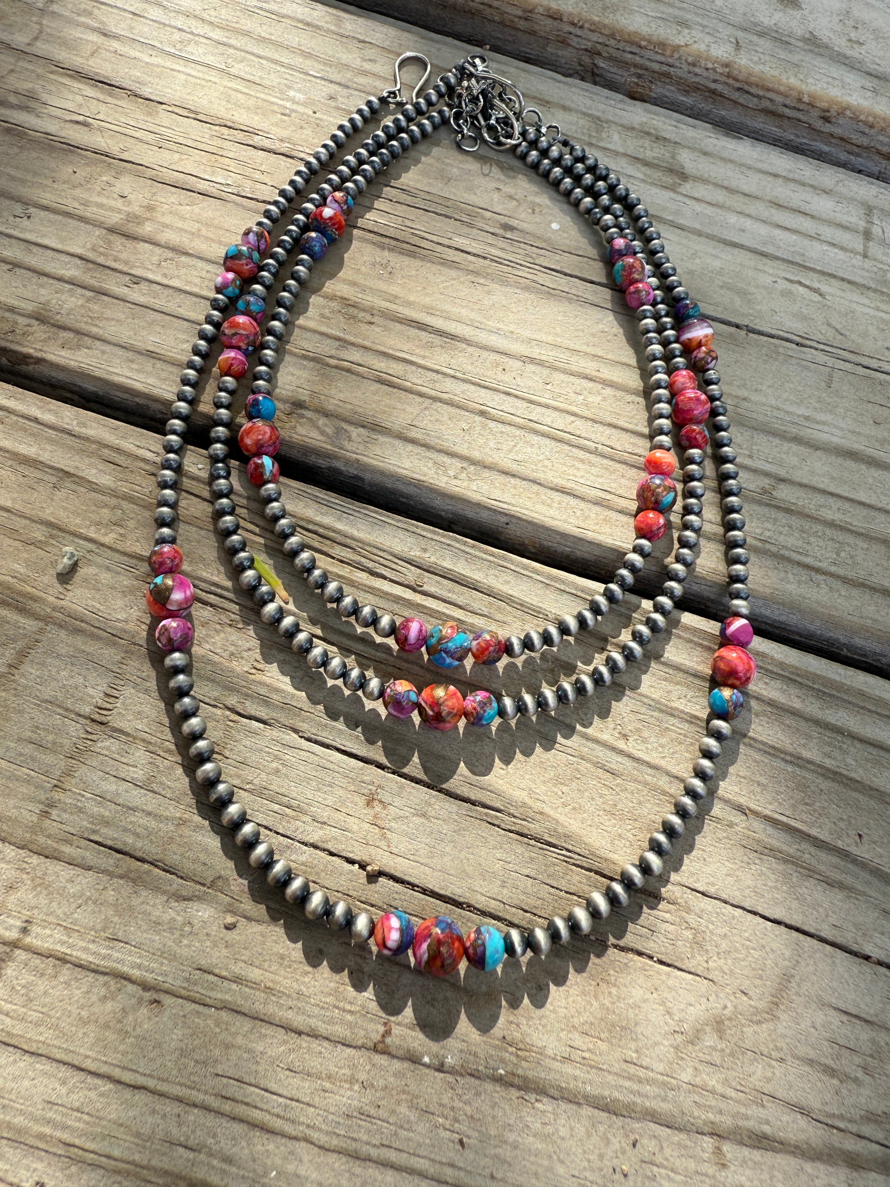 Handmade Pink Dream & Sterling Silver Beaded Necklace 16-18 inch