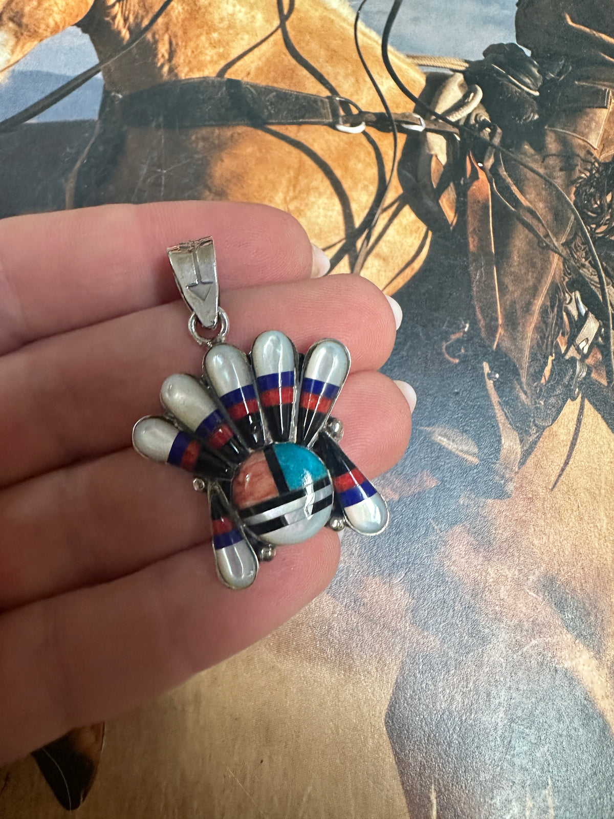 Gorgeous Handmade Sterling Silver Multi Stone Sunface Pendant