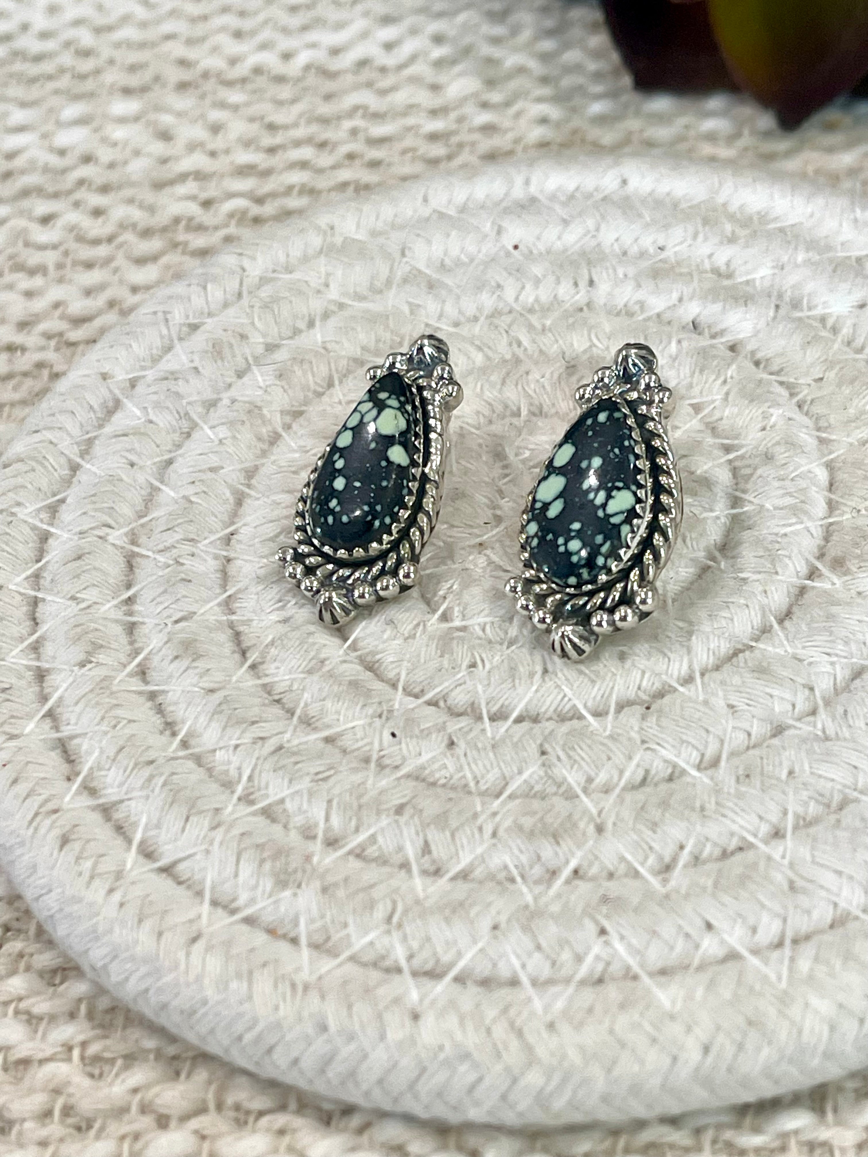 Handmade New Lander Turquoise and Sterling Silver Post Earring