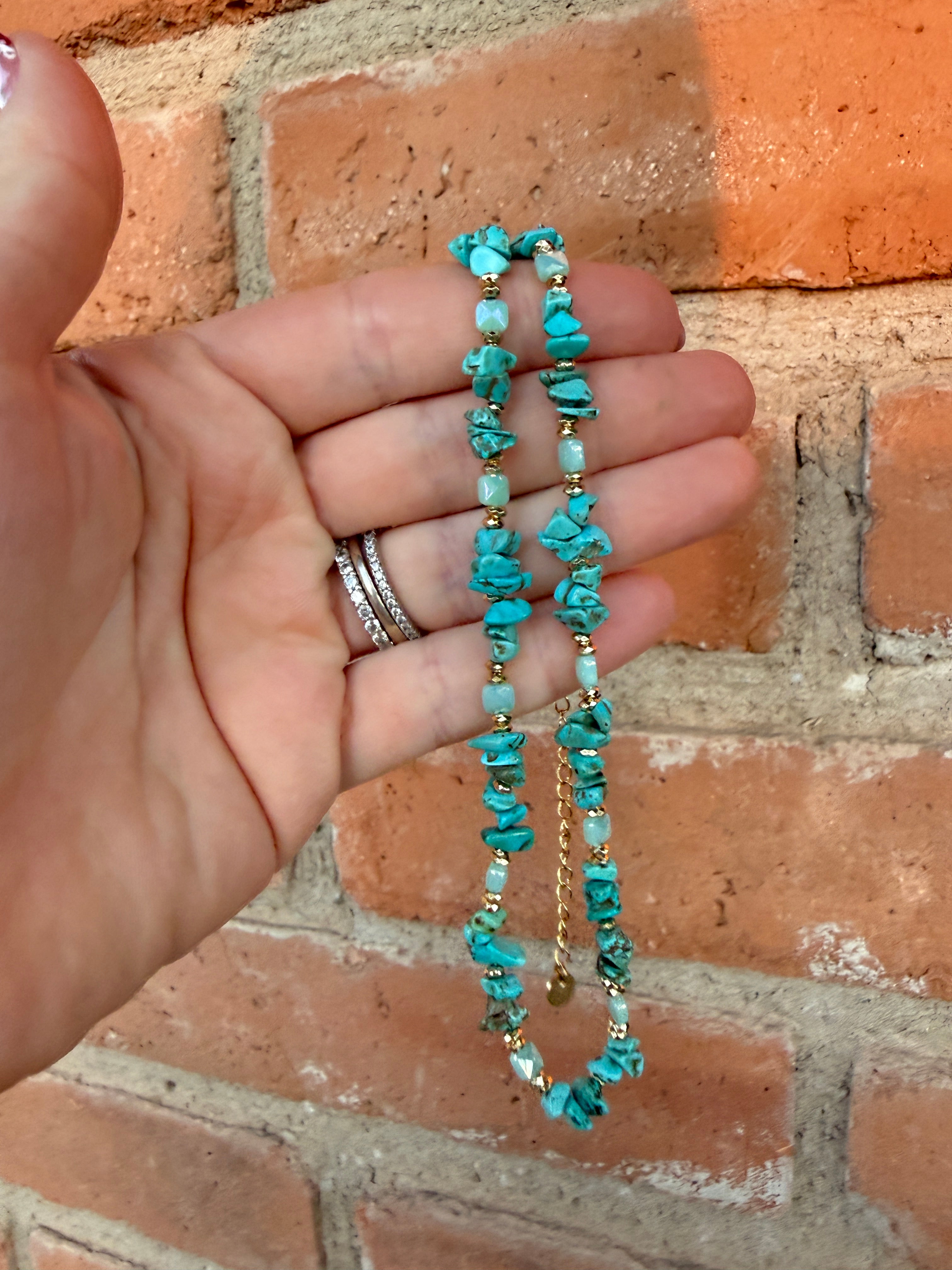 “The Golden Collection” Desert Darling Handmade Turquoise Beaded Gold Plated Beaded Necklace