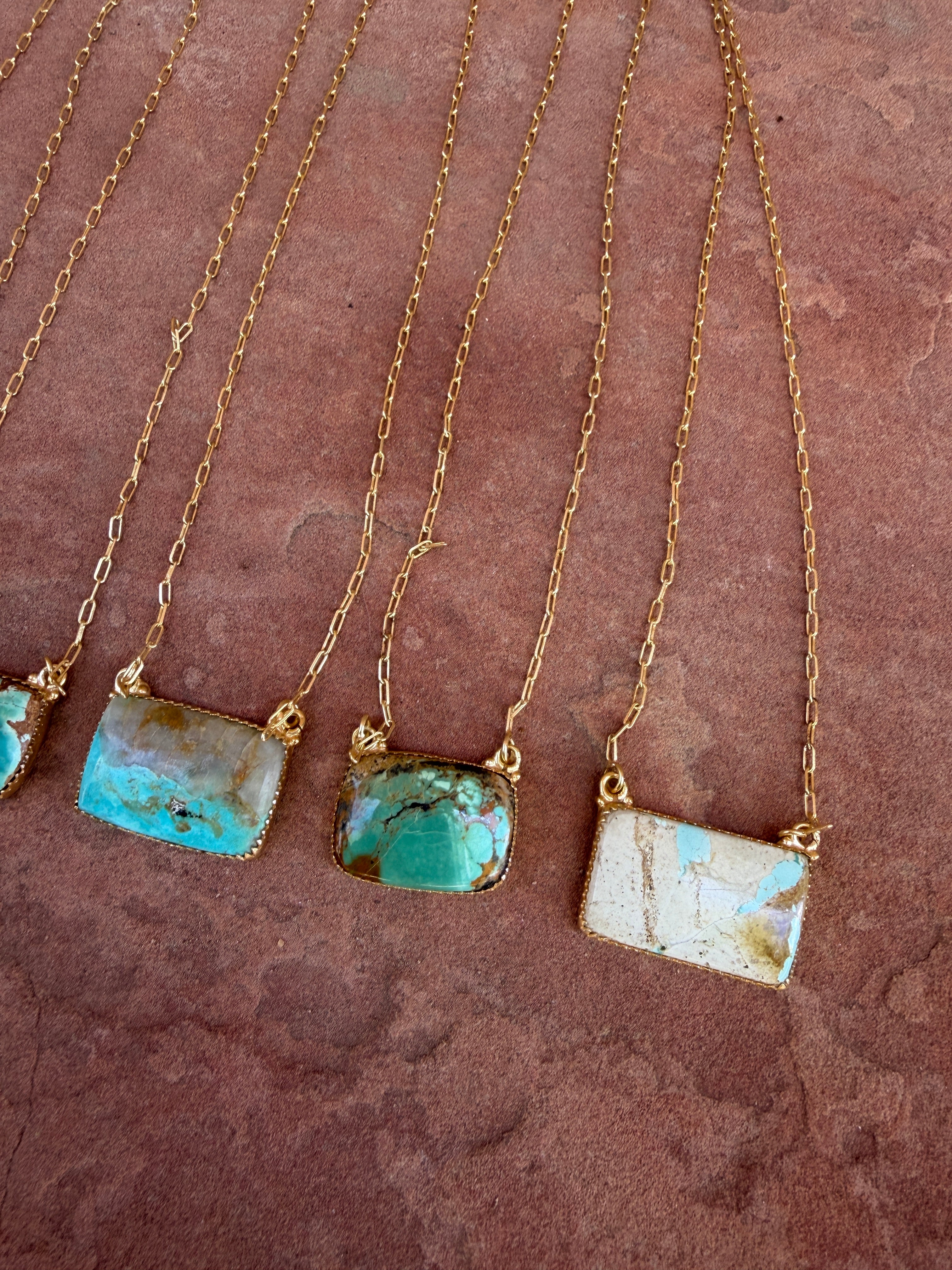 “The Golden Collection” Handmade Sterling Silver Gold Over Silver Ribbon Royston Turquoise Bar Necklace Signed Nizhoni