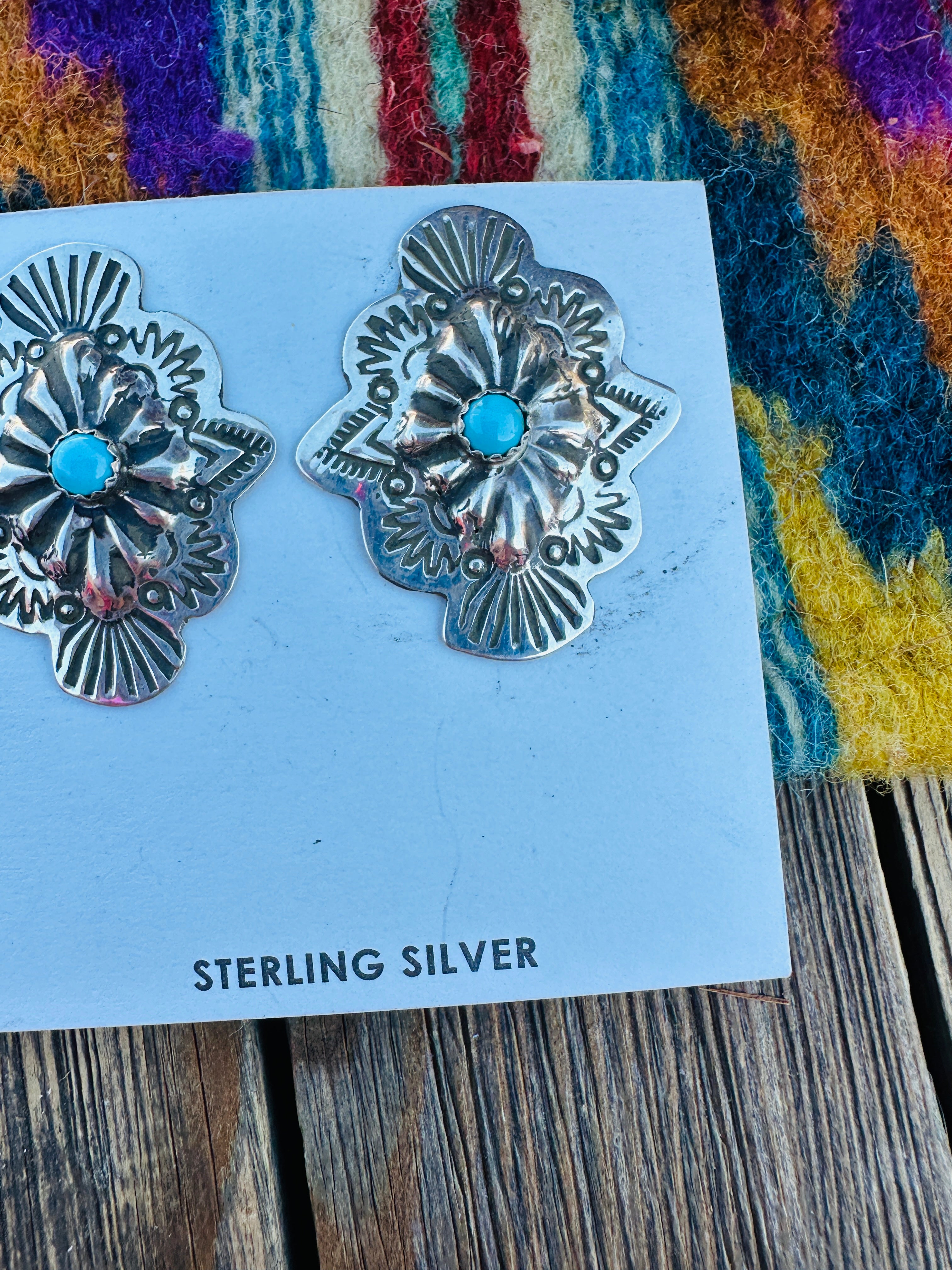 Handcrafted Turquoise & Sterling Silver Concho Post Earrings