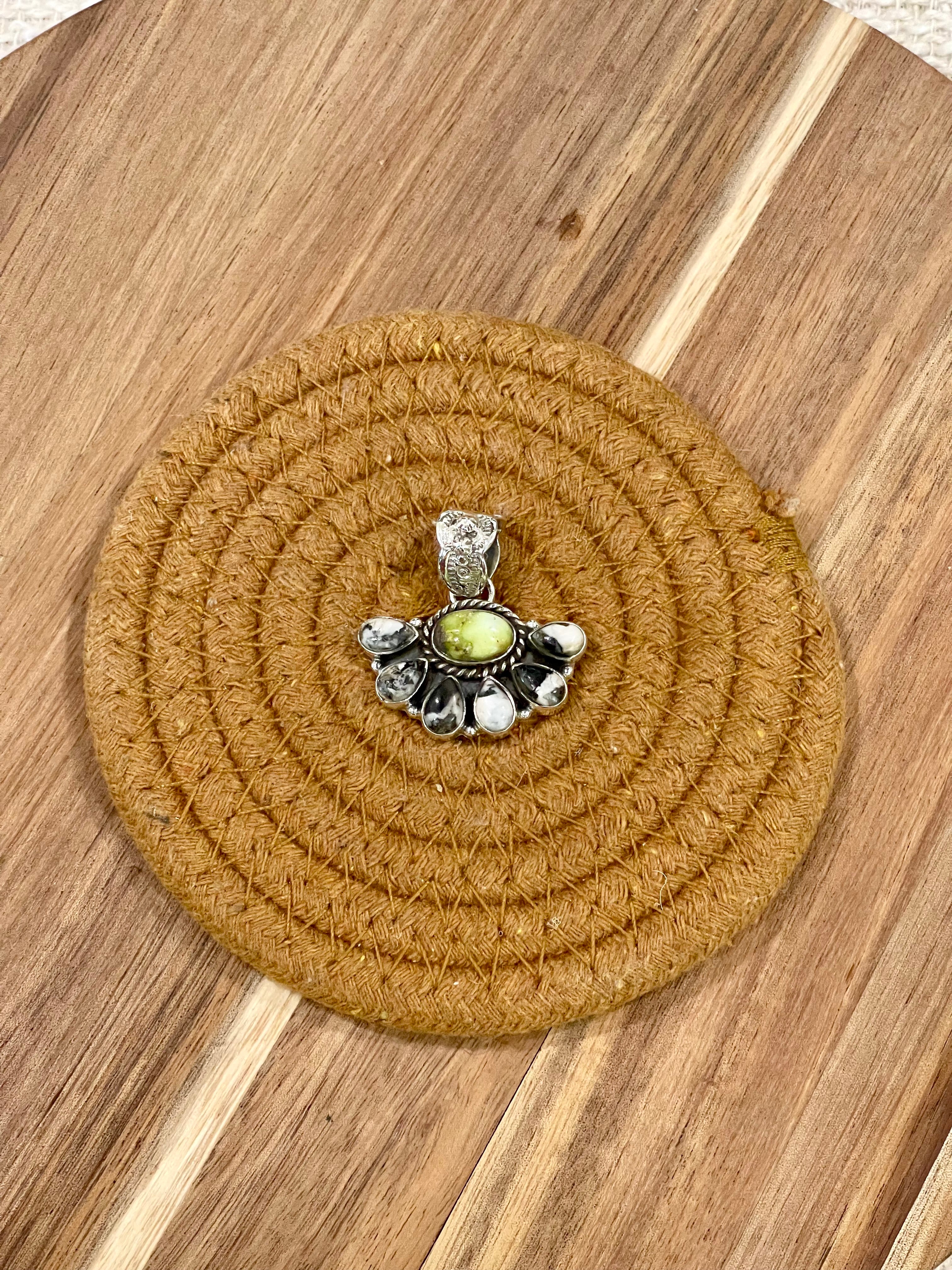 Handcrafted Sterling Silver, White Buffalo & Palomino Cluster Pendant