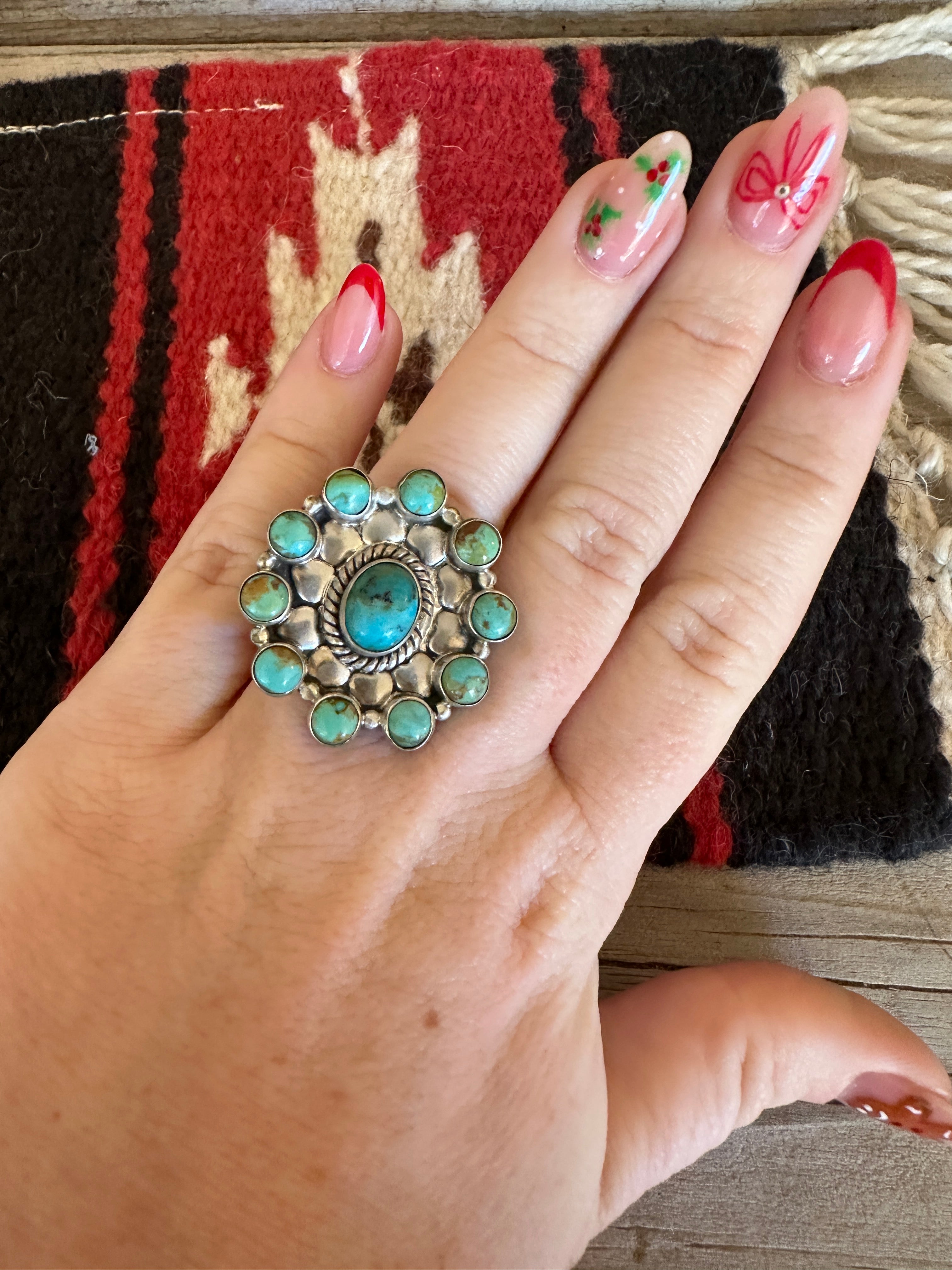 Handmade Turquoise And Sterling Silver Adjustable Ring