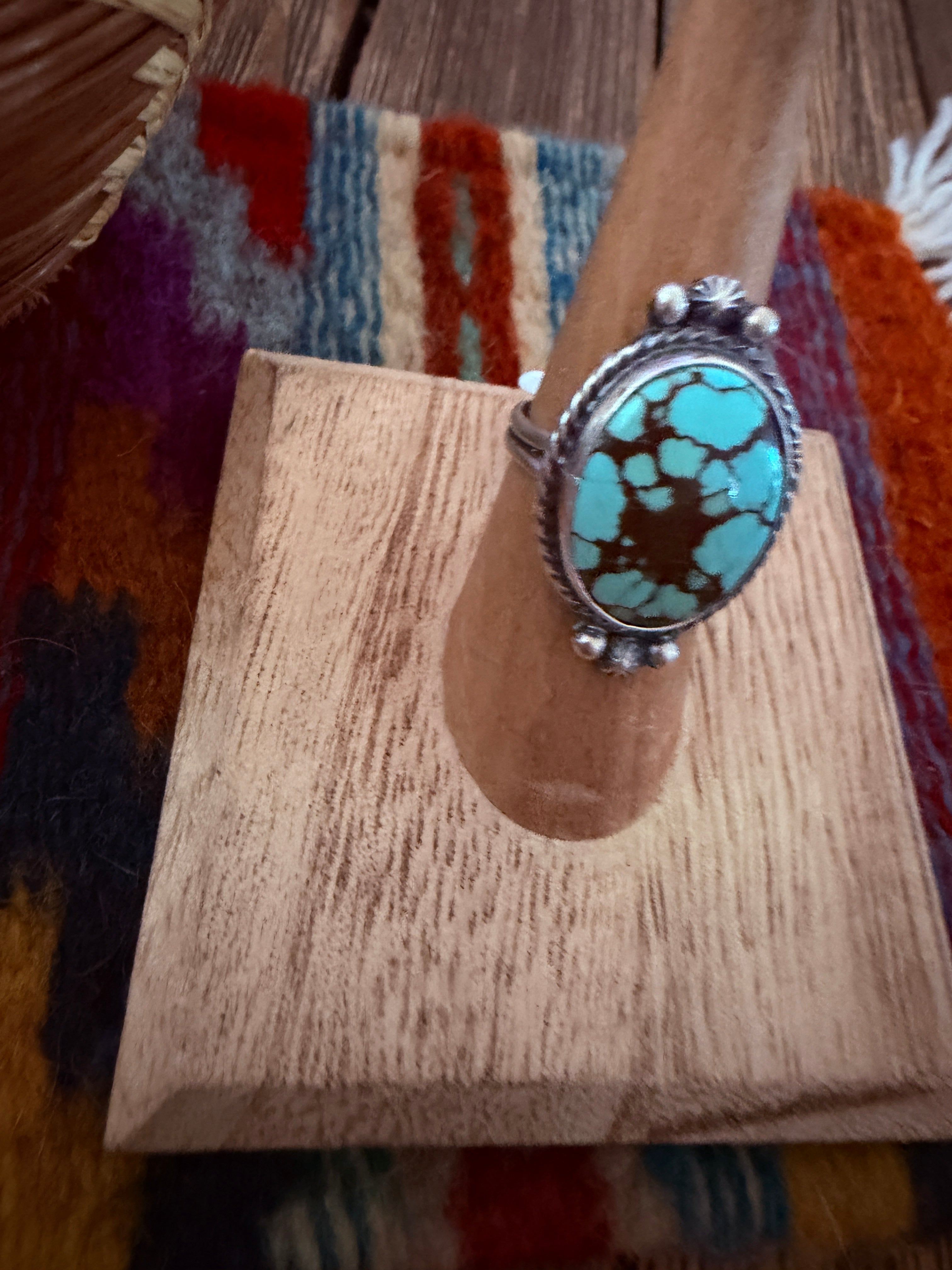 Handcrafted Turquoise & Sterling Silver Ring Size 7