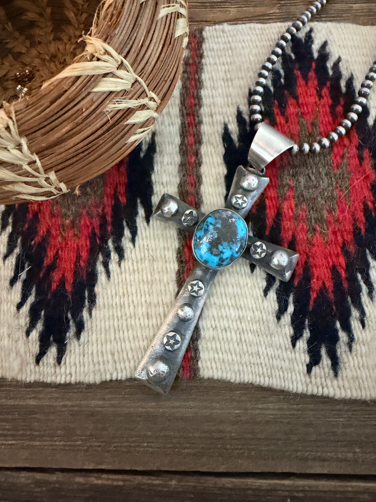 Handcrafted Turquoise & Sterling Silver Cross Pendant by Chimney Butte