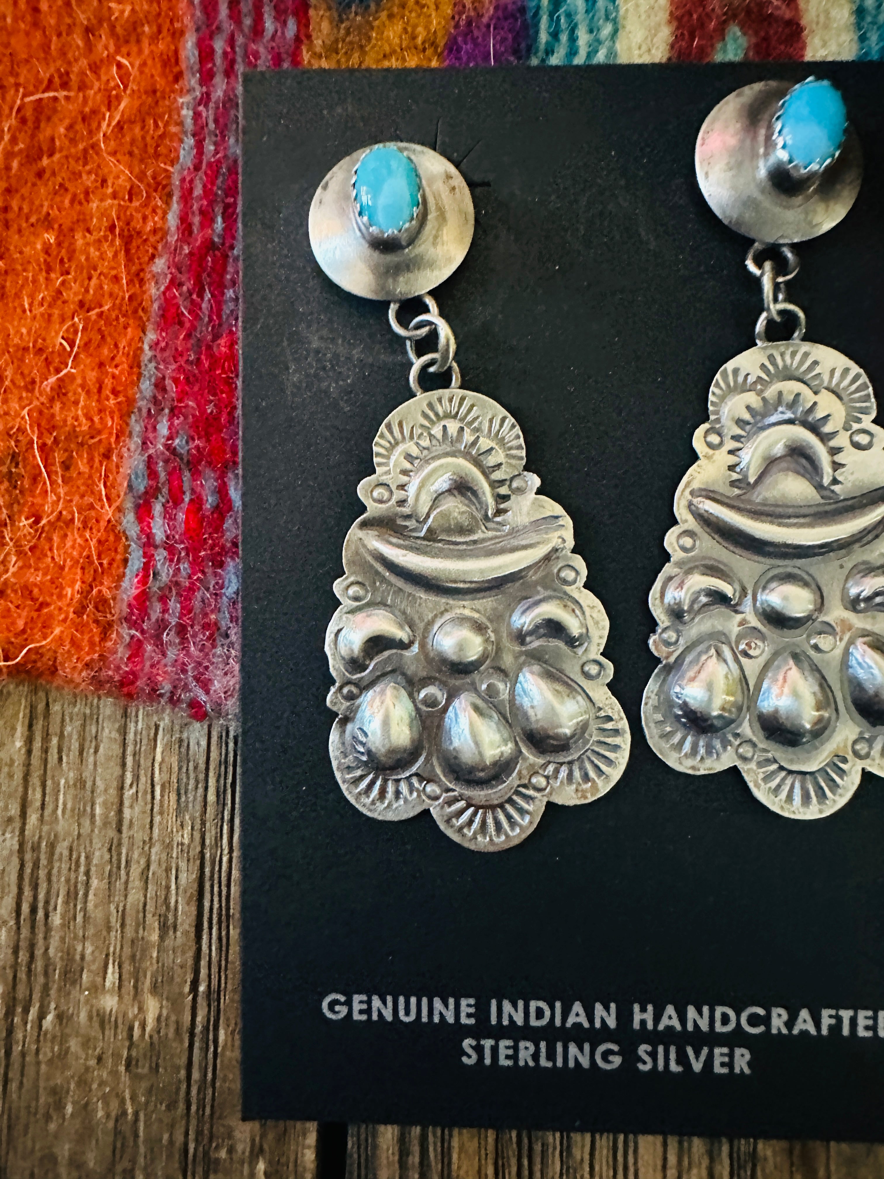 Handcrafted Turquoise & Sterling Silver Concho Dangle Earrings