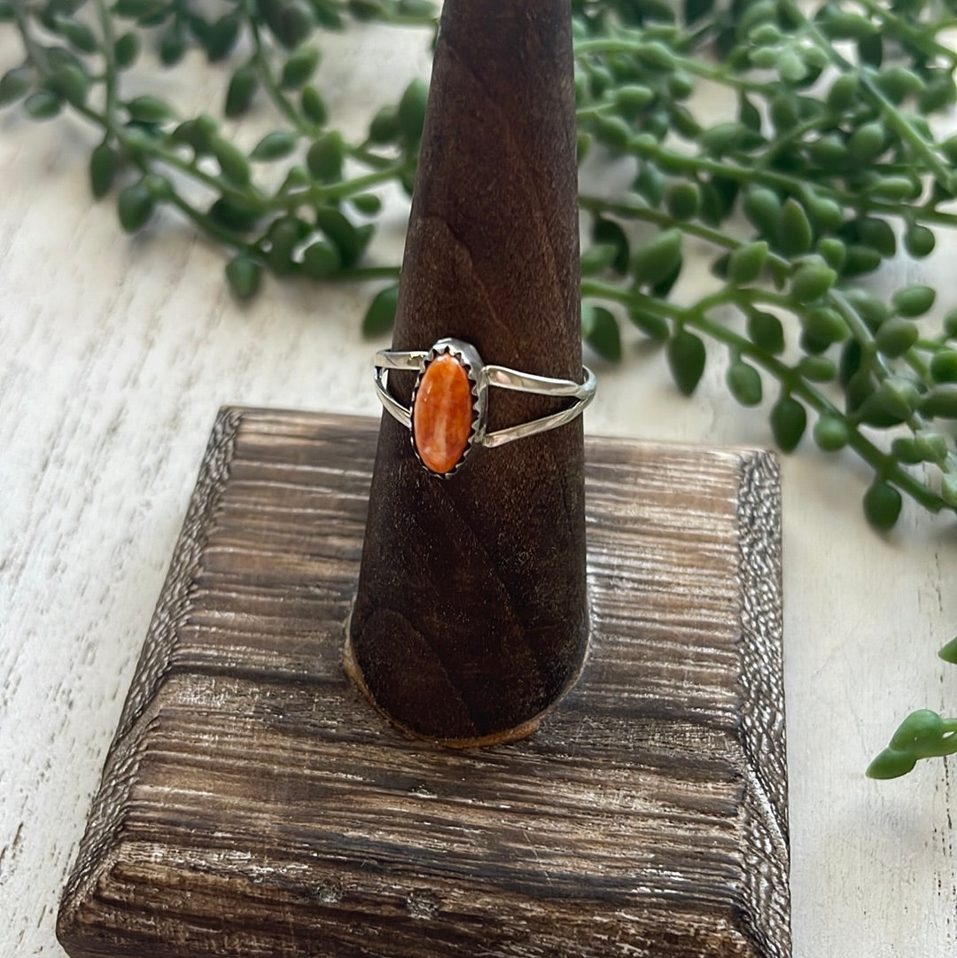 Handcrafted Sterling Silver Single Stone Orange Spiny Ring