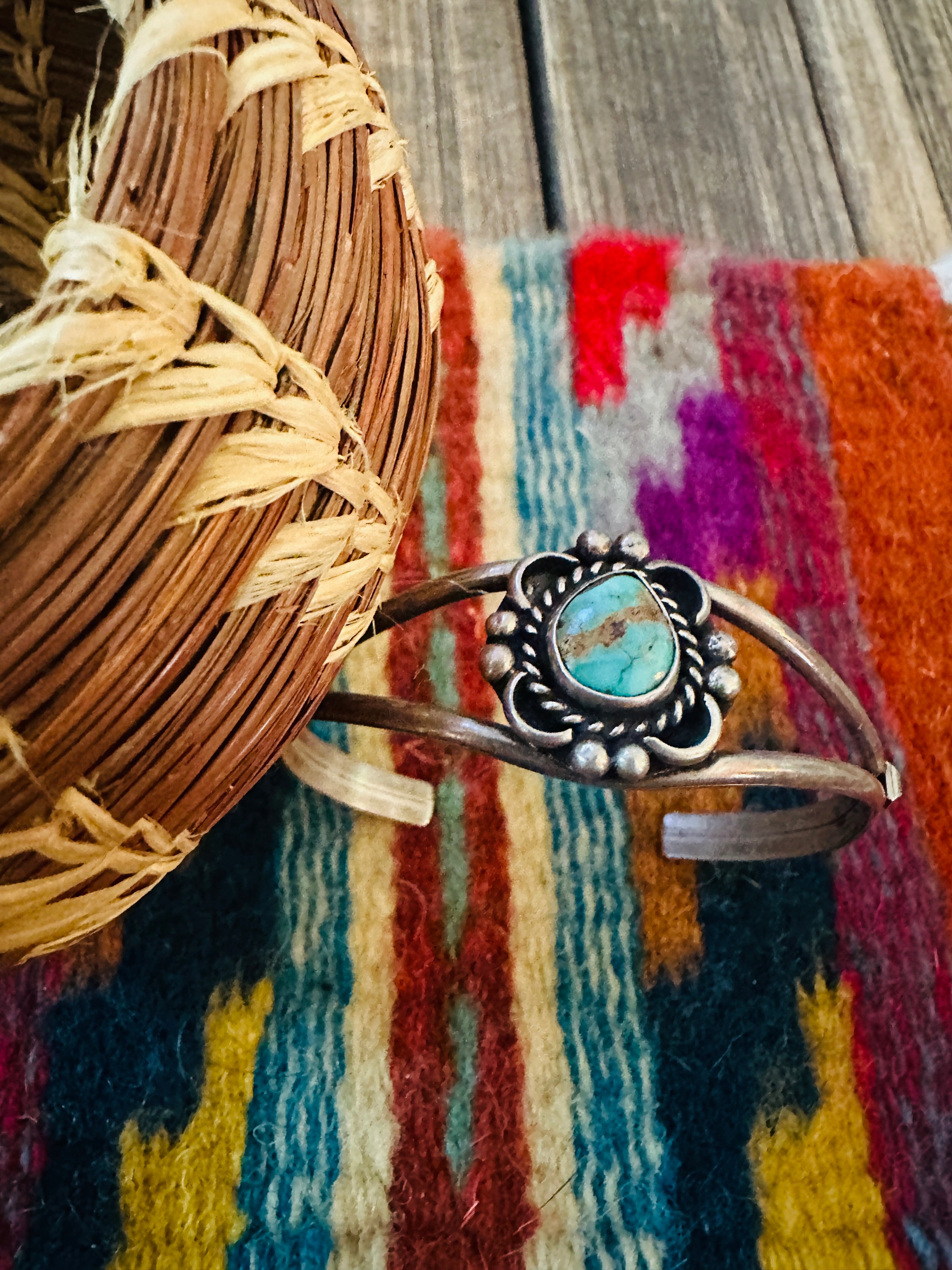 Handcrafted Old Pawn Sterling Silver & Turquoise Cuff Bracelet