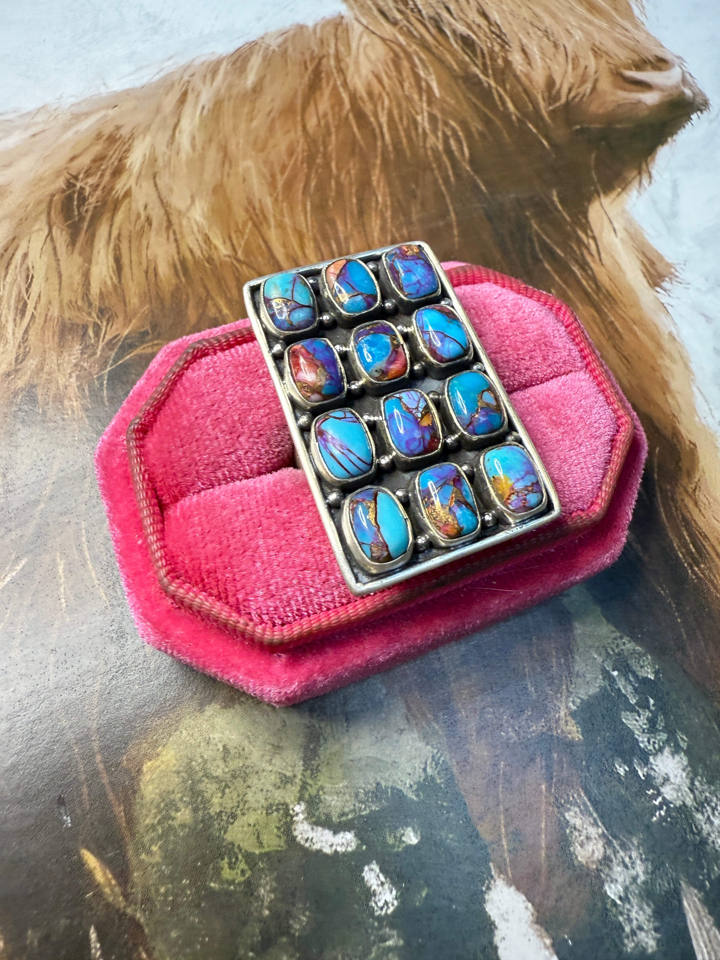 Handmade Purple Dream Mojave And Sterling Silver Adjustable 12 Stone Ring