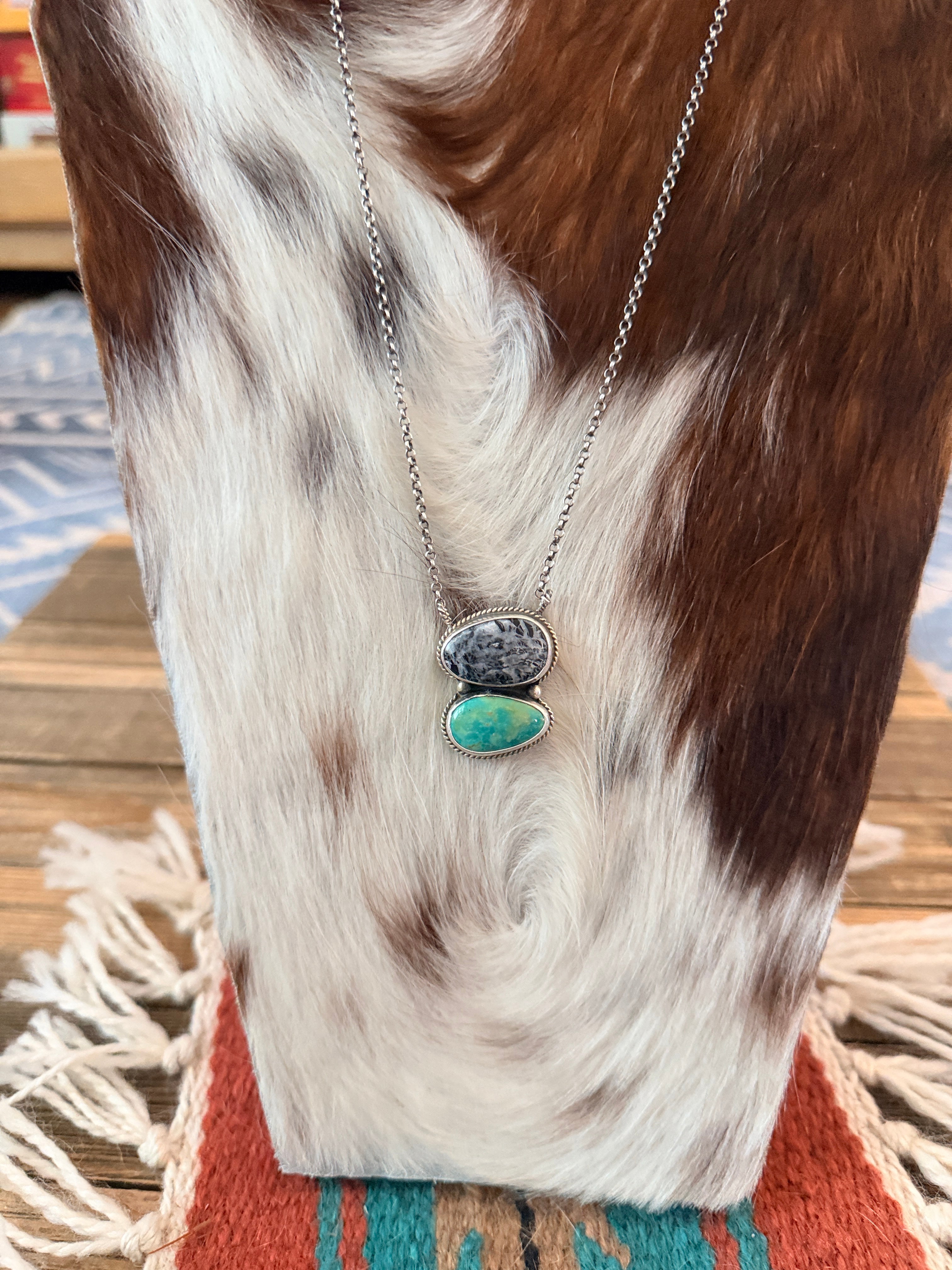 Handmade Sterling Silver, White Buffalo & Tyrone Turquoise Necklace