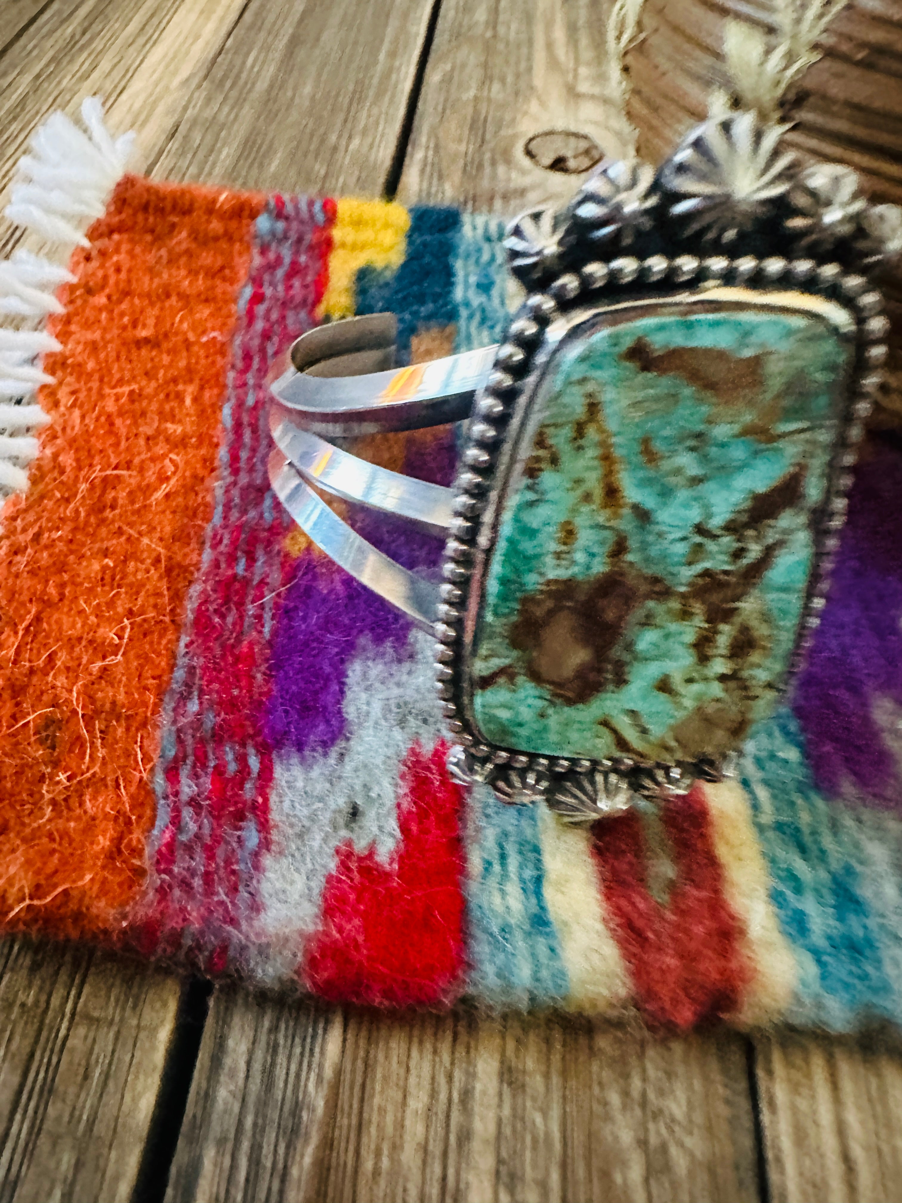 Handcrafted Pilot Mountain Turquoise & Sterling Silver Cuff Bracelet by Rosella Paxson