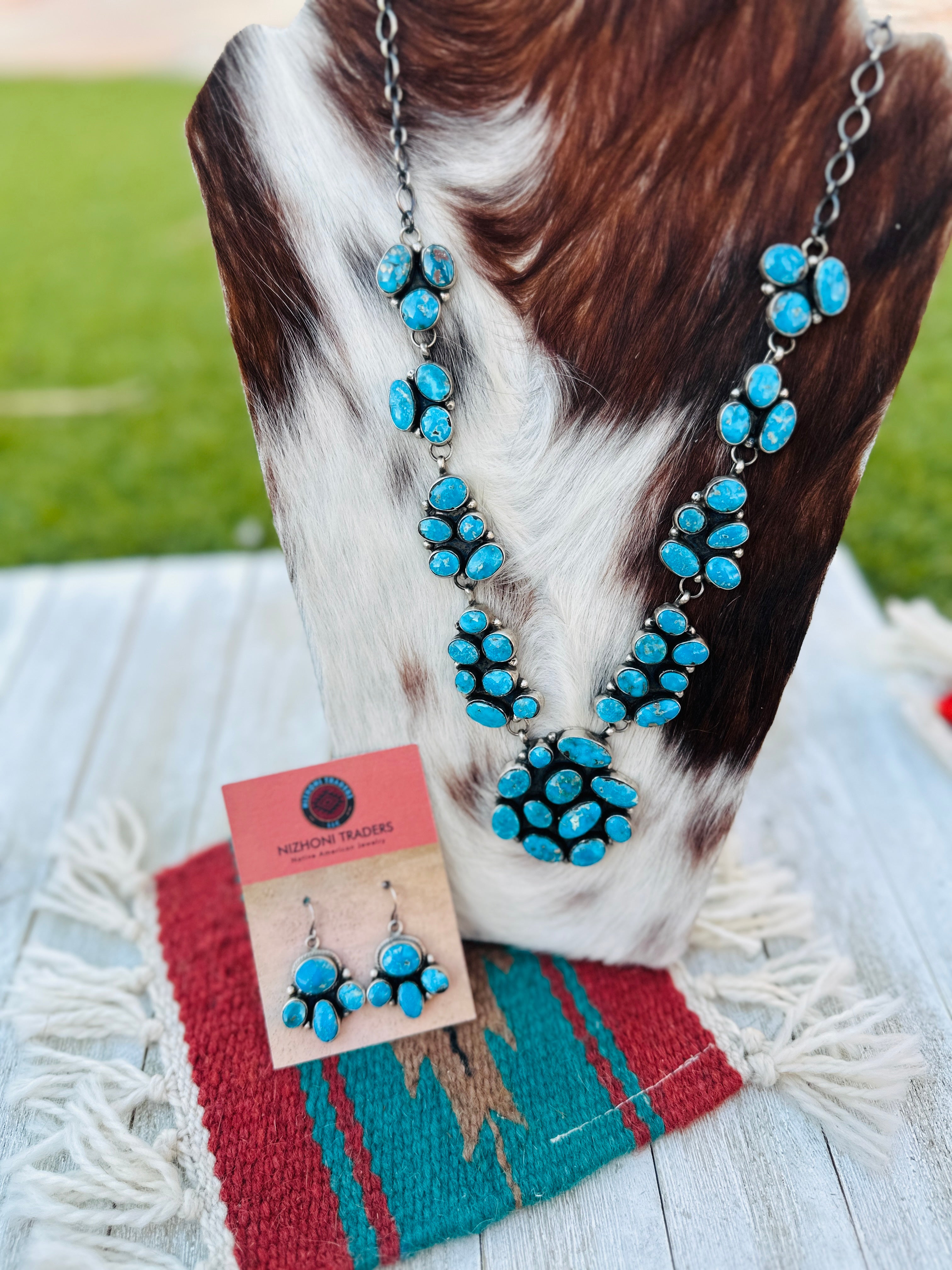 Handcrafted Blue Ridge Turquoise & Sterling Silver Necklace and Earring Set by Ella Peters