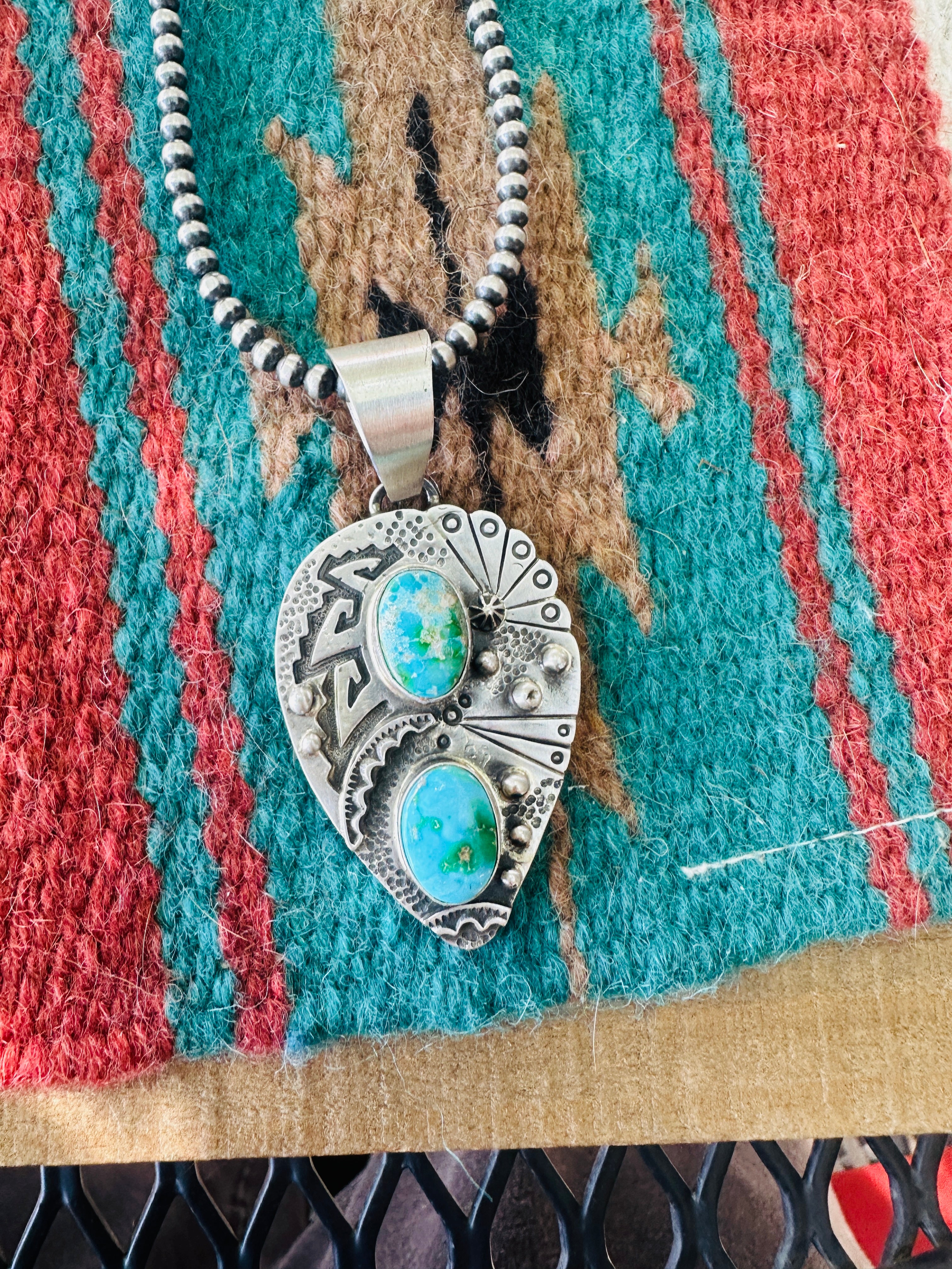 Handcrafted Sterling Silver & Sonoran Mountain Turquoise Leaf Pendant by Randy Billy