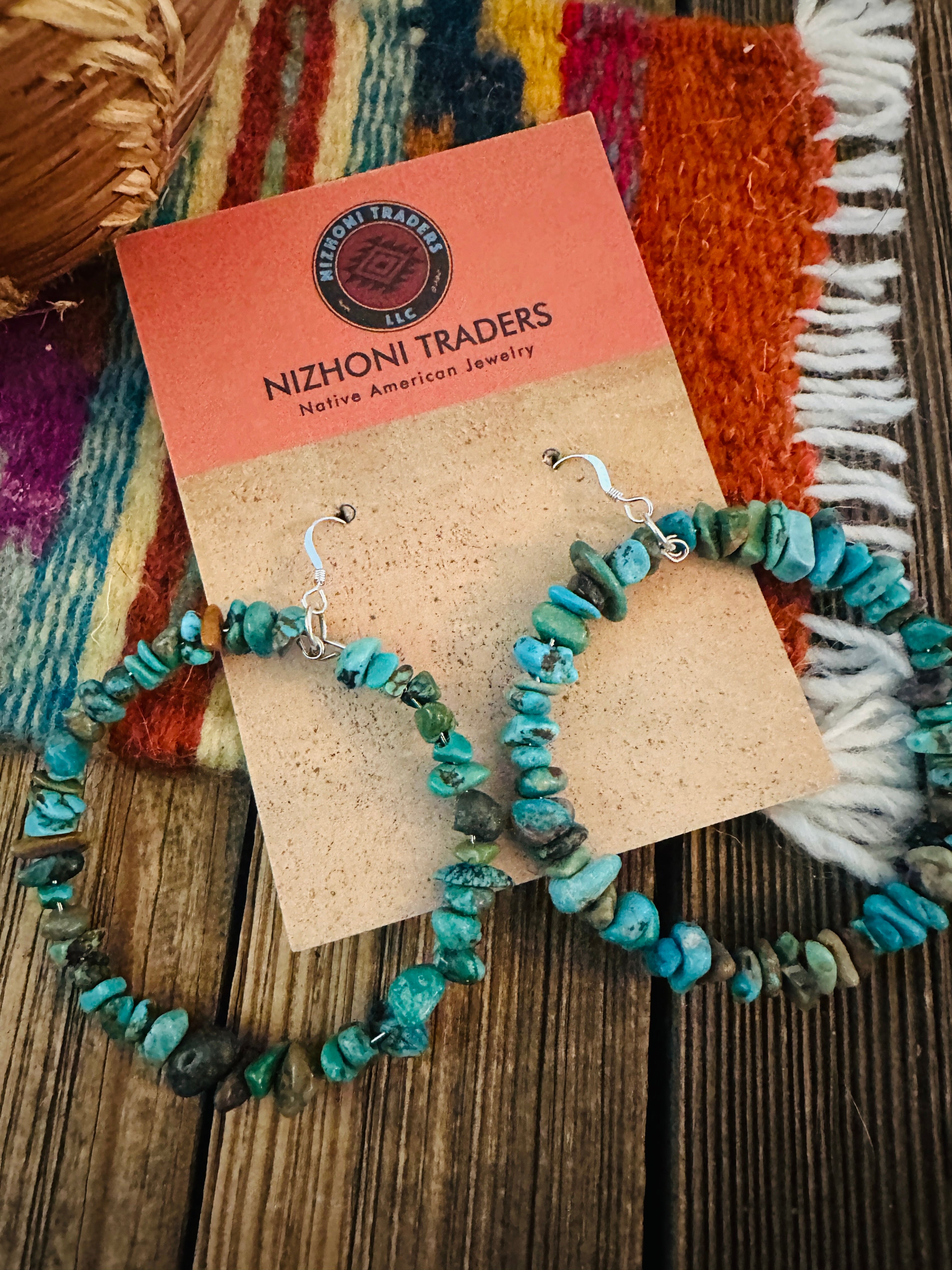 Handcrafted Turquoise & Sterling Silver Beaded Dangle Hoop Earrings