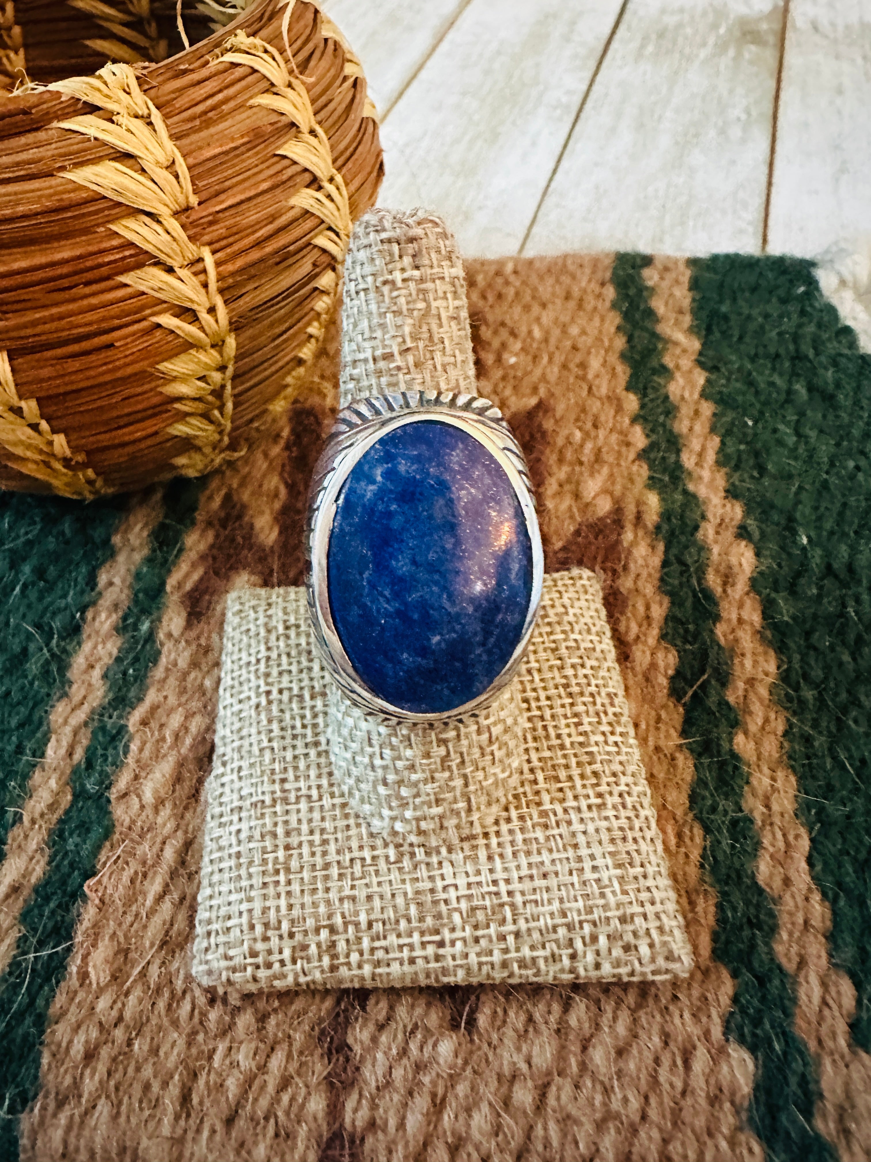 Old Pawn Handcrafted Sterling Silver & Lapis Men’s Ring Size 8.75