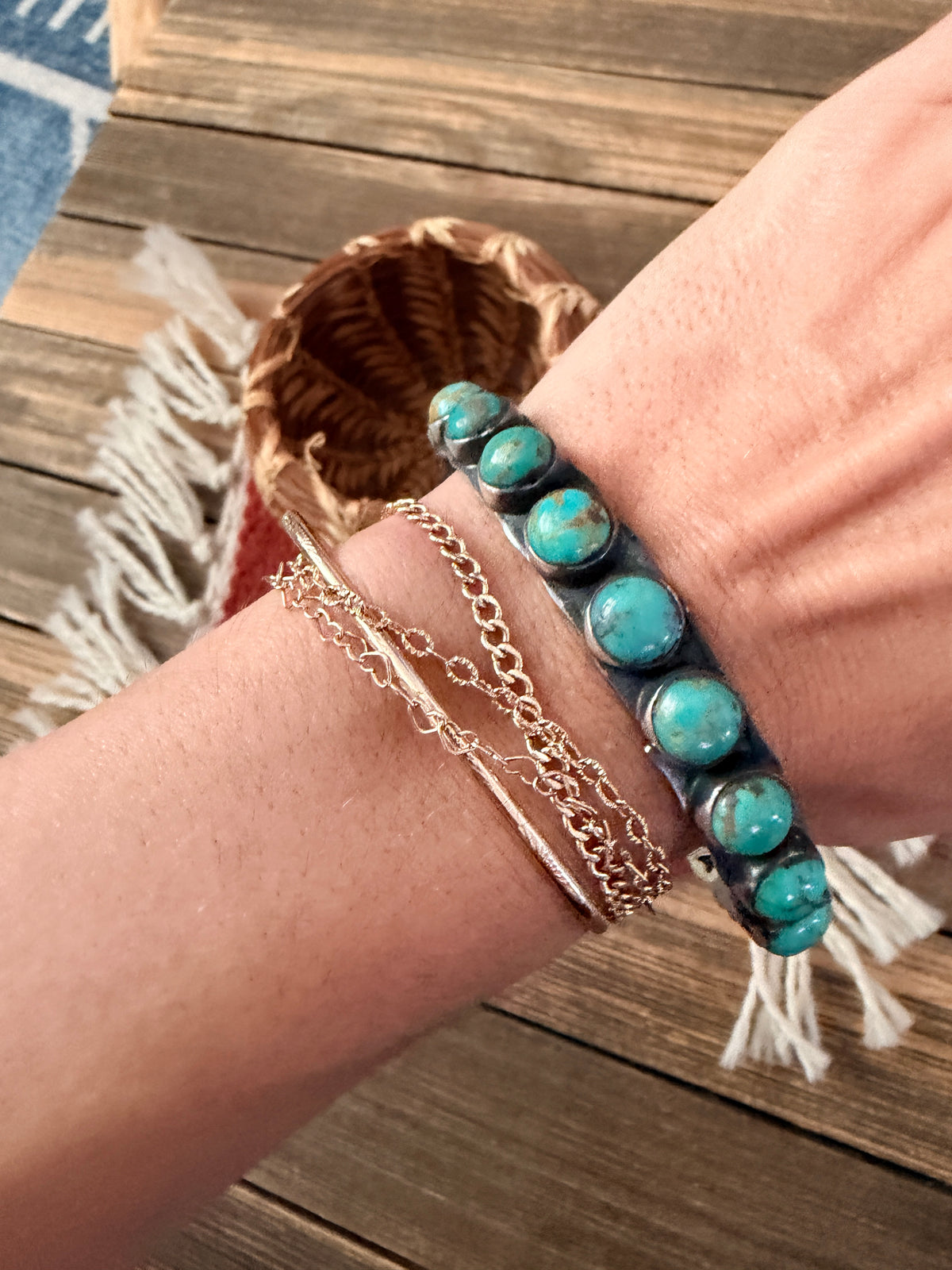 Handcrafted Turquoise & Sterling Silver Bangle Bracelet