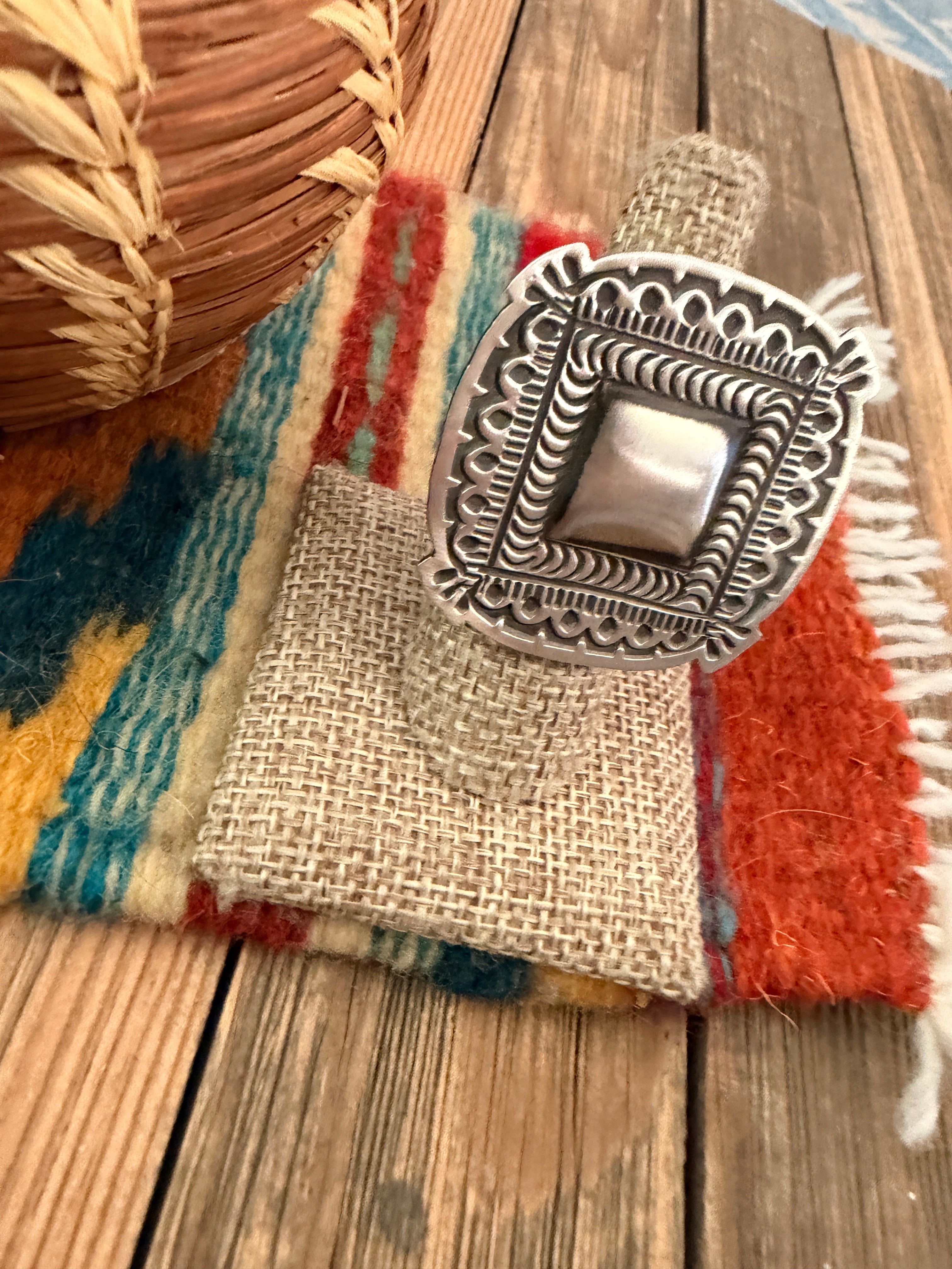 Handcrafted Sterling Silver Adjustable Concho Ring by Leander Tahe