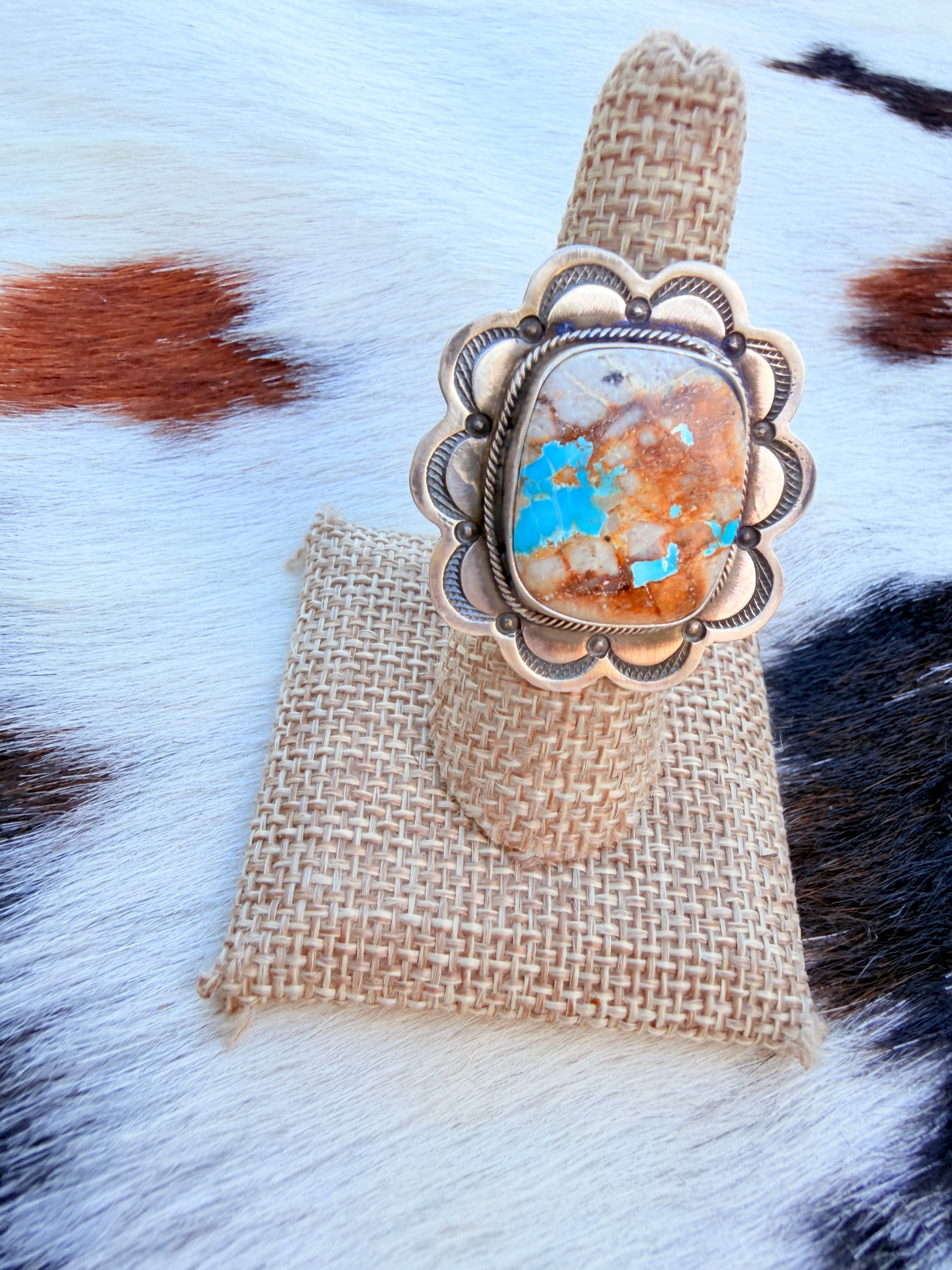 Handcrafted Royston Turquoise & Sterling Silver Ring Size 9 by Danny Henio